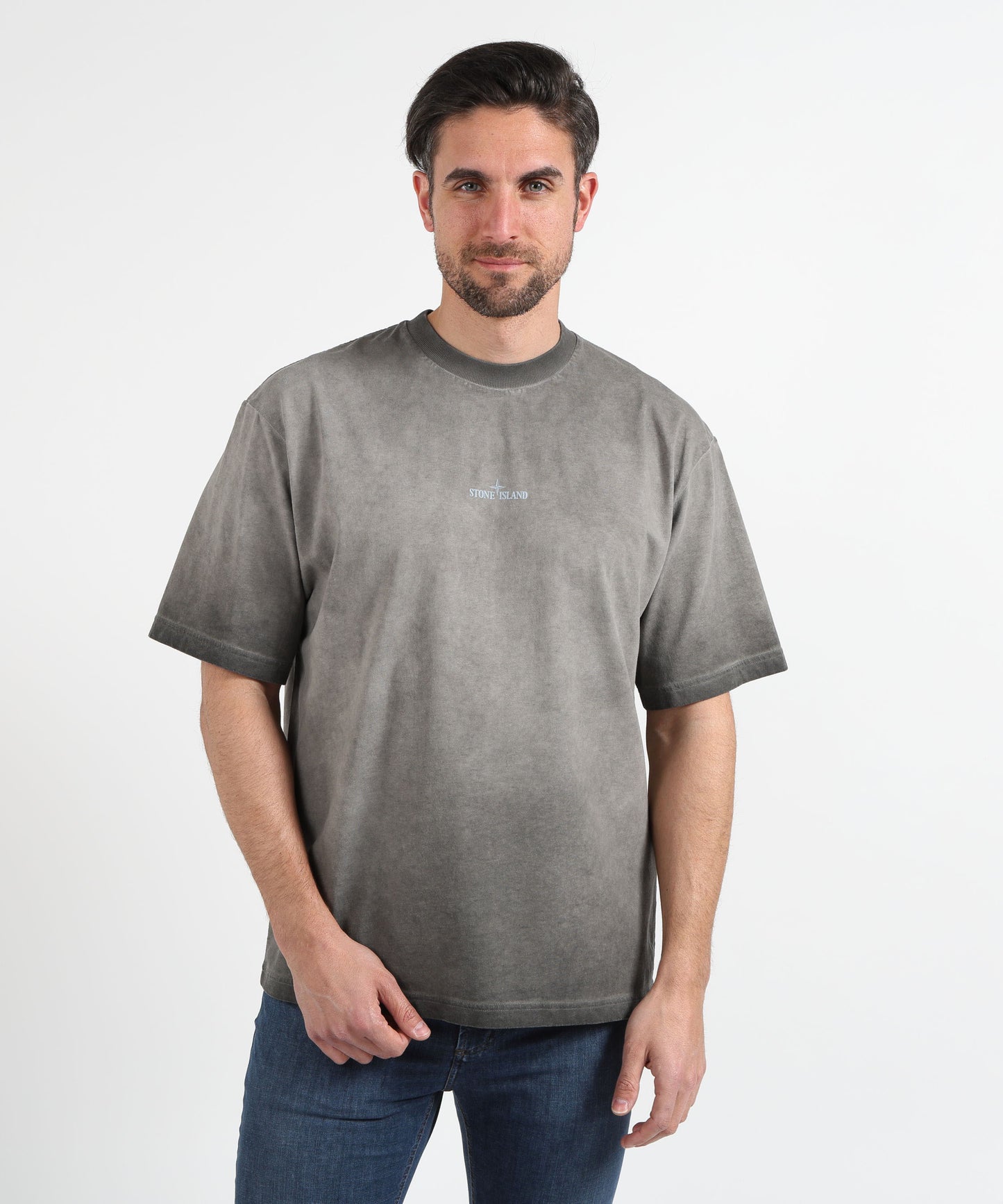 STONE ISLAND COMBED ORGANIC COTTON JERSEY, UNEVEN COLD DYEING - T-shirt vestibilità regular con stampa ‘Erosion’