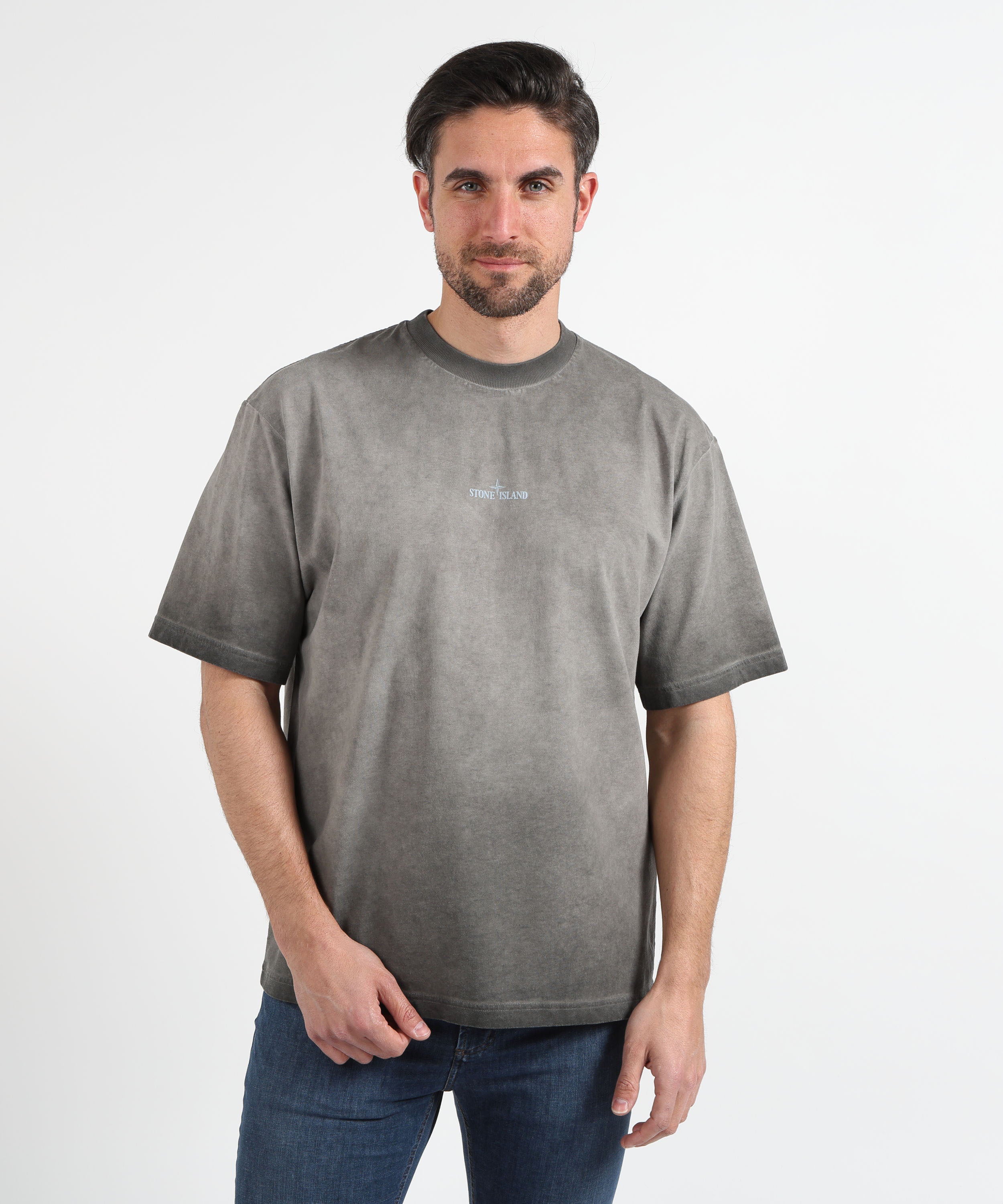 T-shirt STONE ISLAND COMBED ORGANIC COTTON JERSEY, UNEVEN COLD DYEING - T-shirt vestibilità regular con stampa ‘Erosion’ Nero | STONE ISLAND