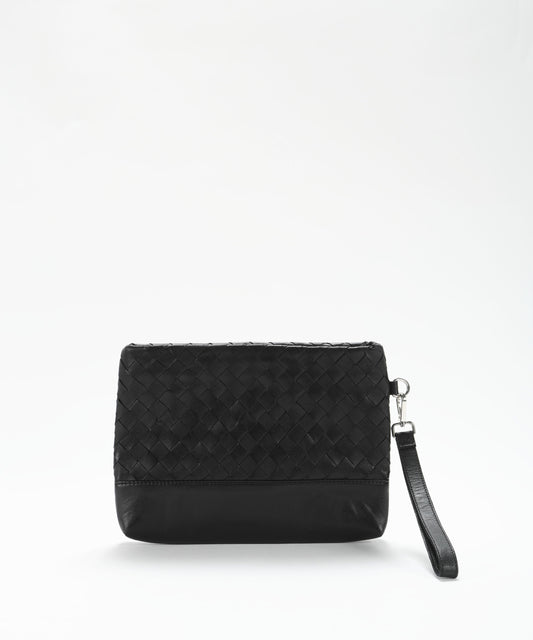 THE JACK LEATHERS Pochette in pelle intrecciata con manico staccabile