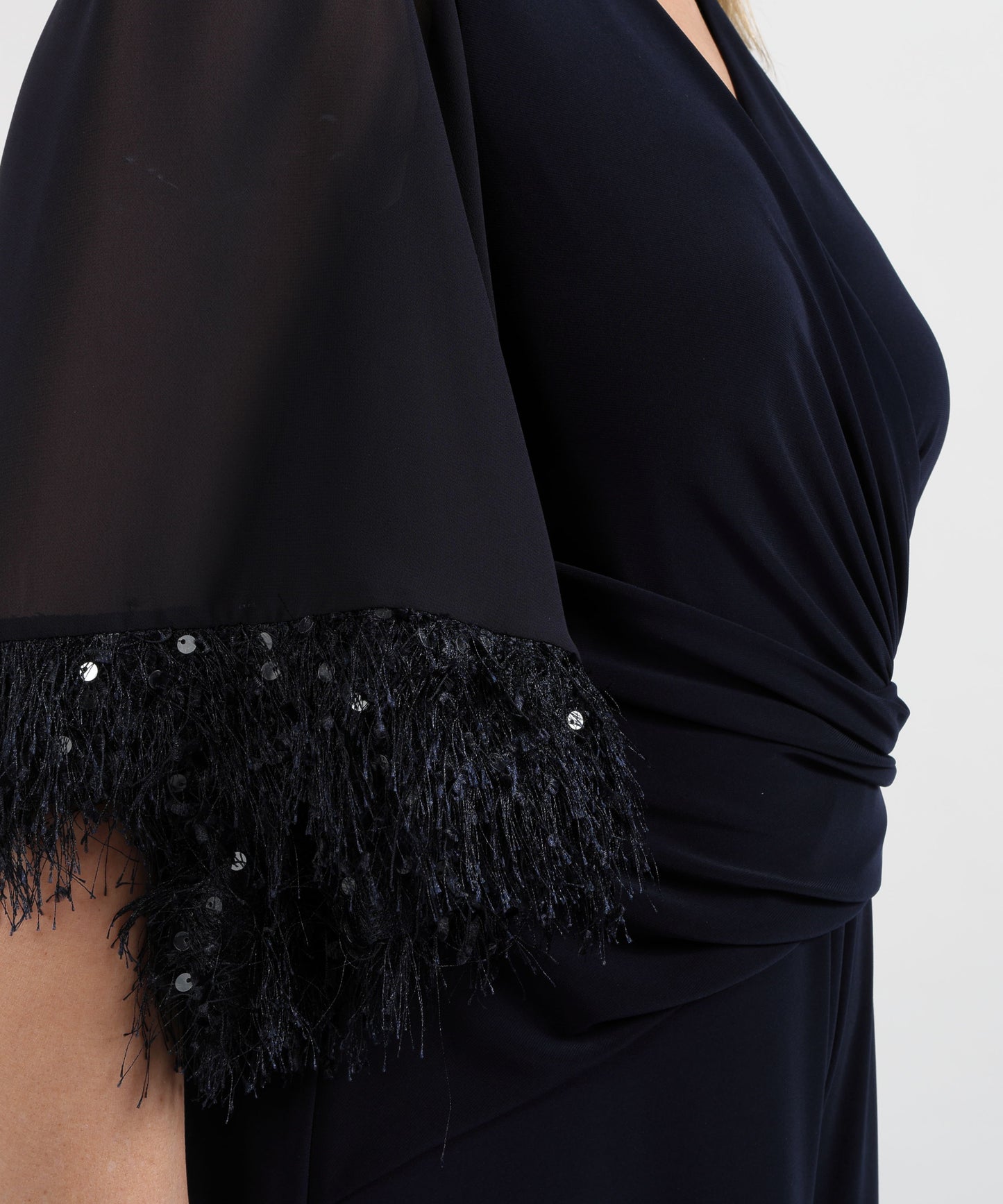 RIBKOFF Tuta a gamba larga in maglia effetto seta con maniche in chiffon