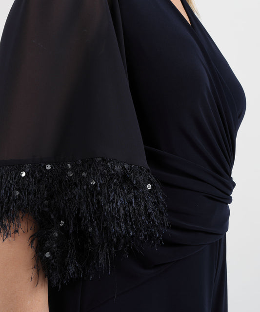 Tute RIBKOFF Tuta a gamba larga in maglia effetto seta con maniche in chiffon Blu notte | RIBKOFF