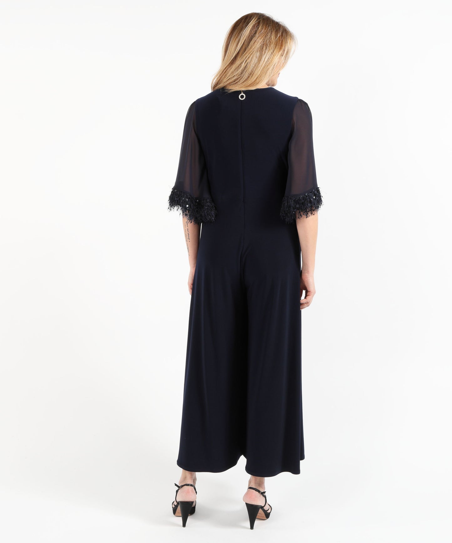 RIBKOFF Tuta a gamba larga in maglia effetto seta con maniche in chiffon