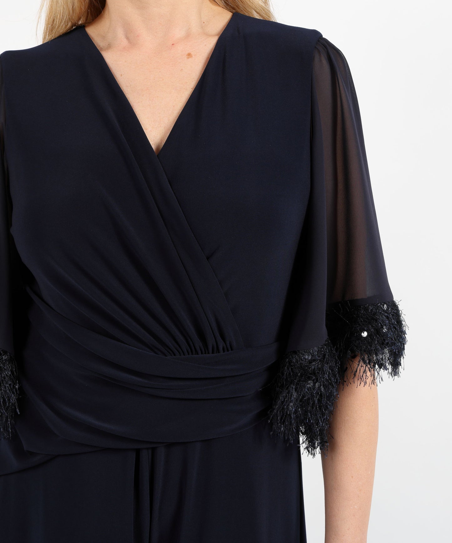 RIBKOFF Tuta a gamba larga in maglia effetto seta con maniche in chiffon