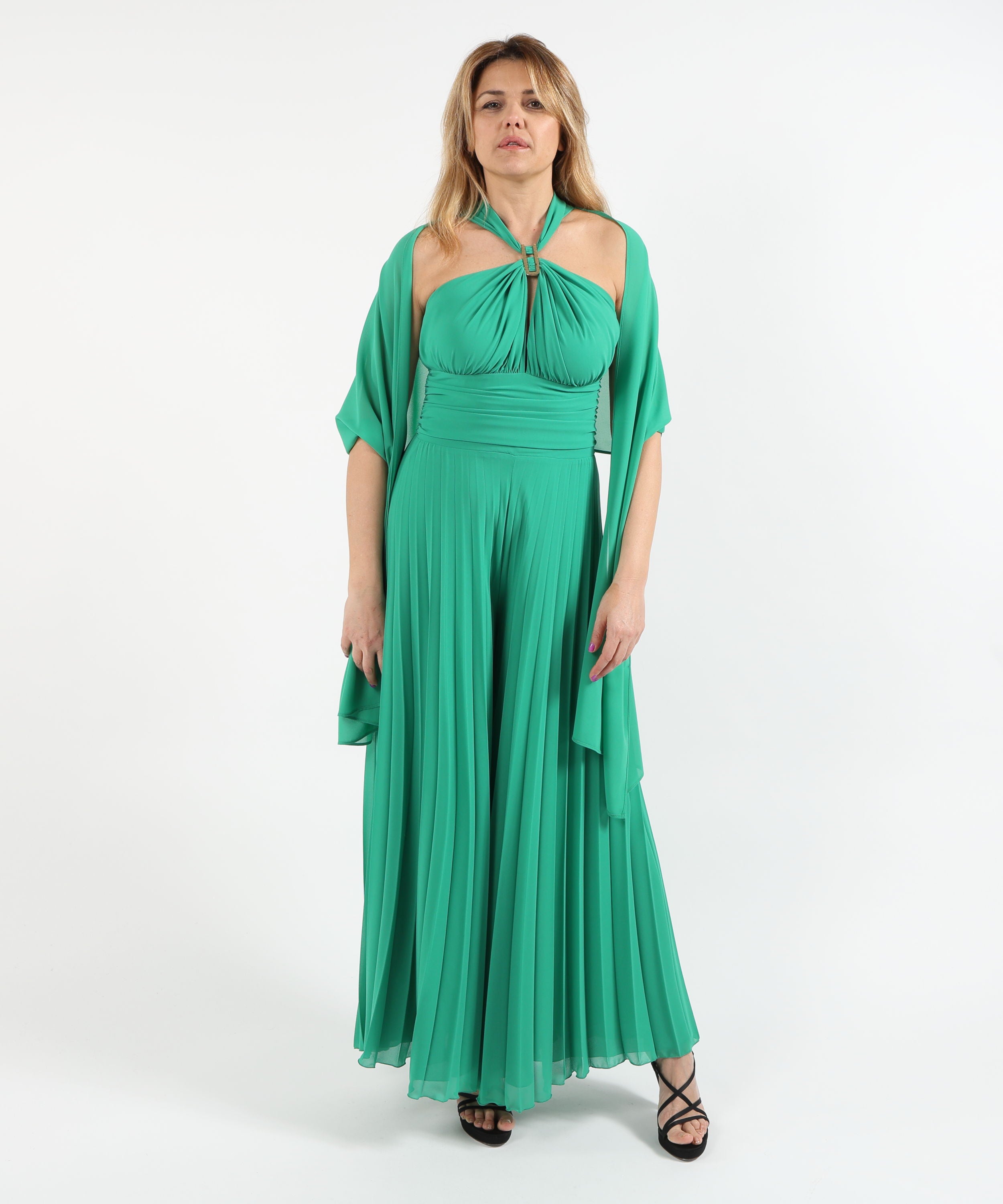Completi ELISABETTA DORI Tuta Elegante con Pantalone Plissettato Verde | ELISABETTA DORI
