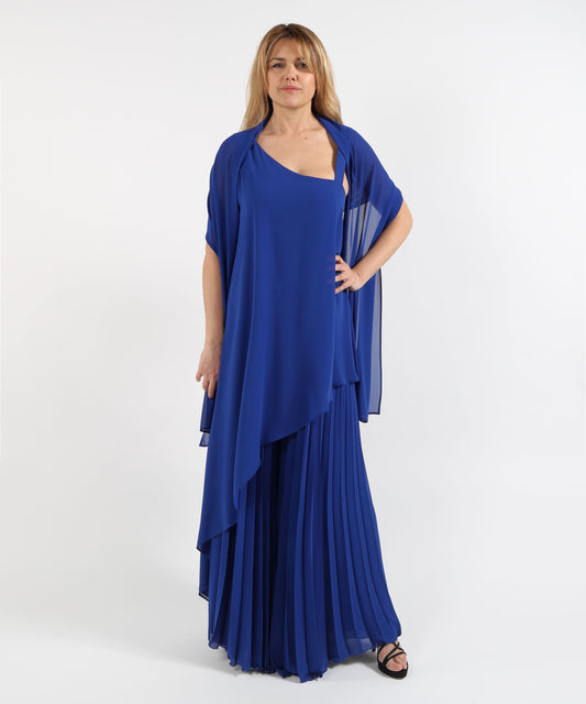Completi ELISABETTA DORI Tuta Elegante con Pantalone Plissettato Blu | ELISABETTA DORI