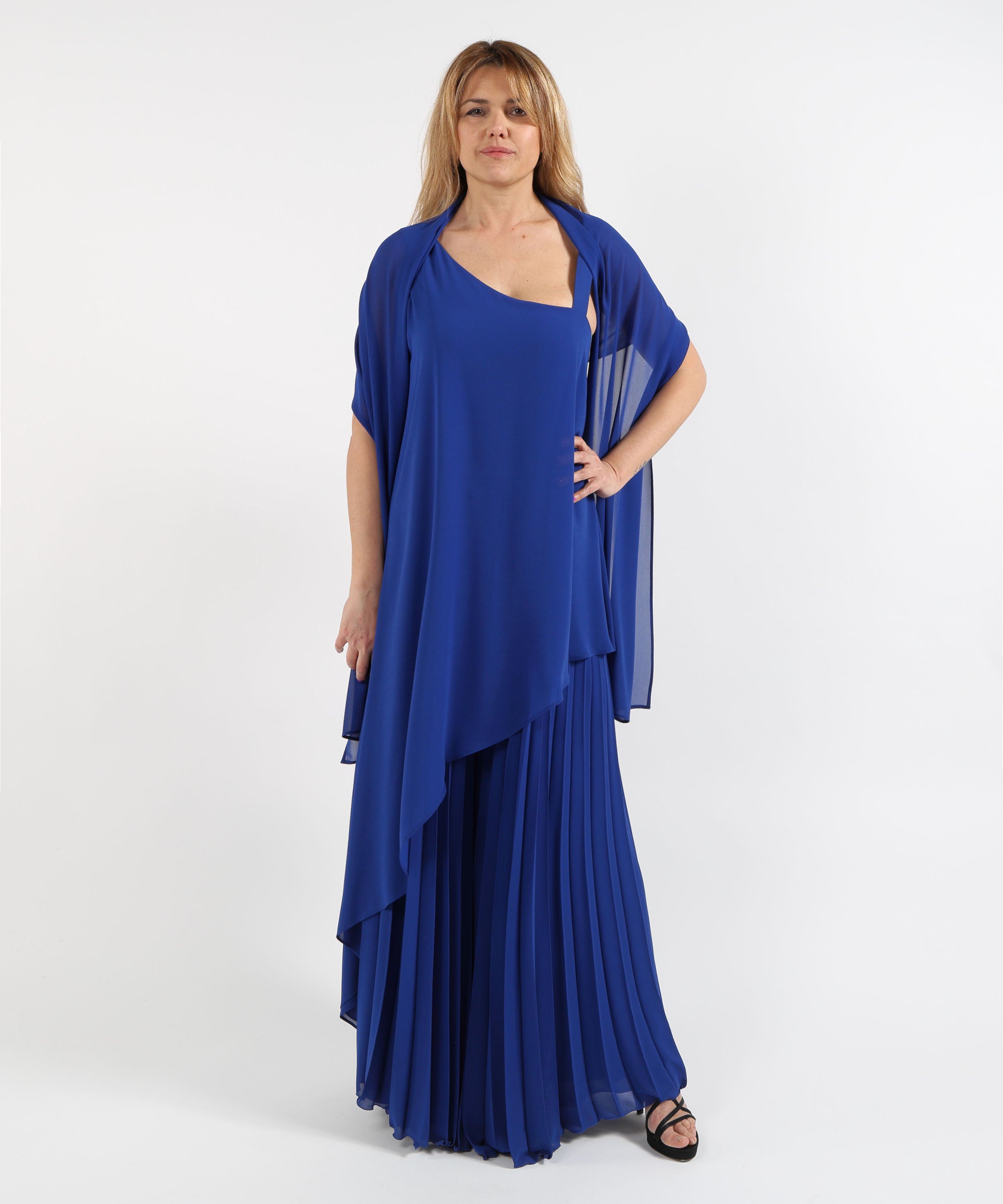 Completi ELISABETTA DORI Tuta Elegante con Pantalone Plissettato Blu | ELISABETTA DORI