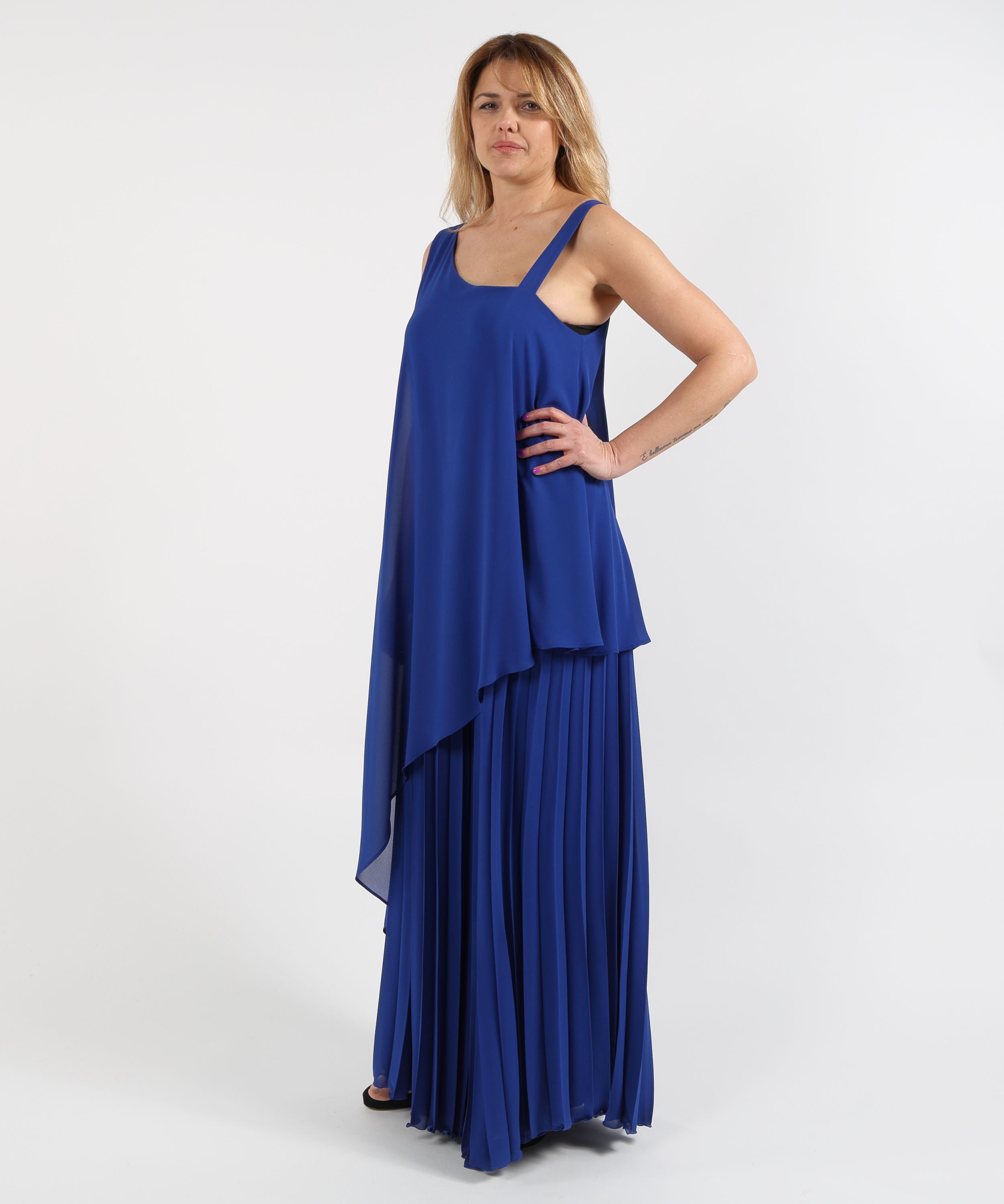 Completi ELISABETTA DORI Tuta Elegante con Pantalone Plissettato Blu | ELISABETTA DORI
