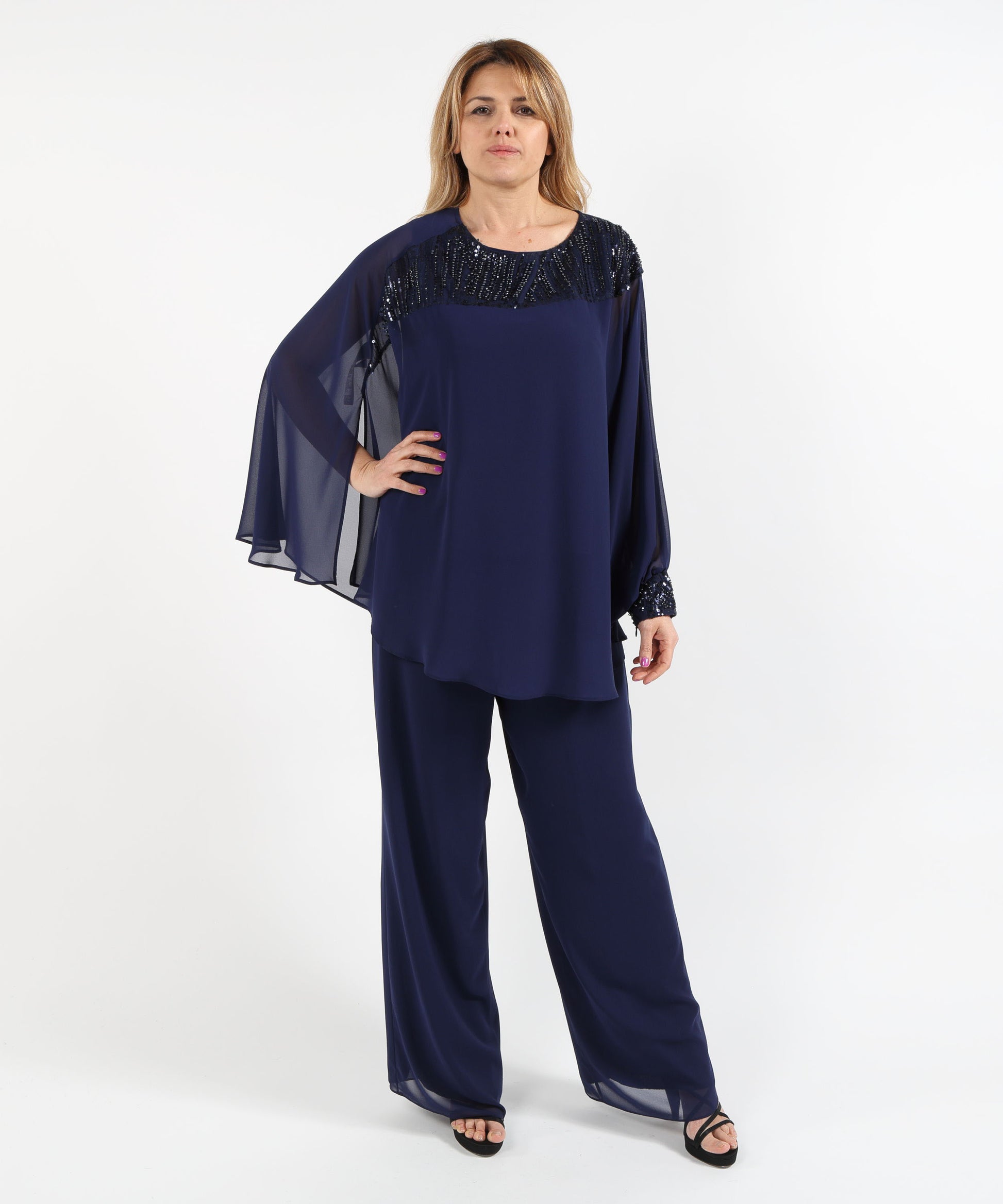 Outfits SONIA PENA Three-Piece Set with Cape Blu | SONIA PENA