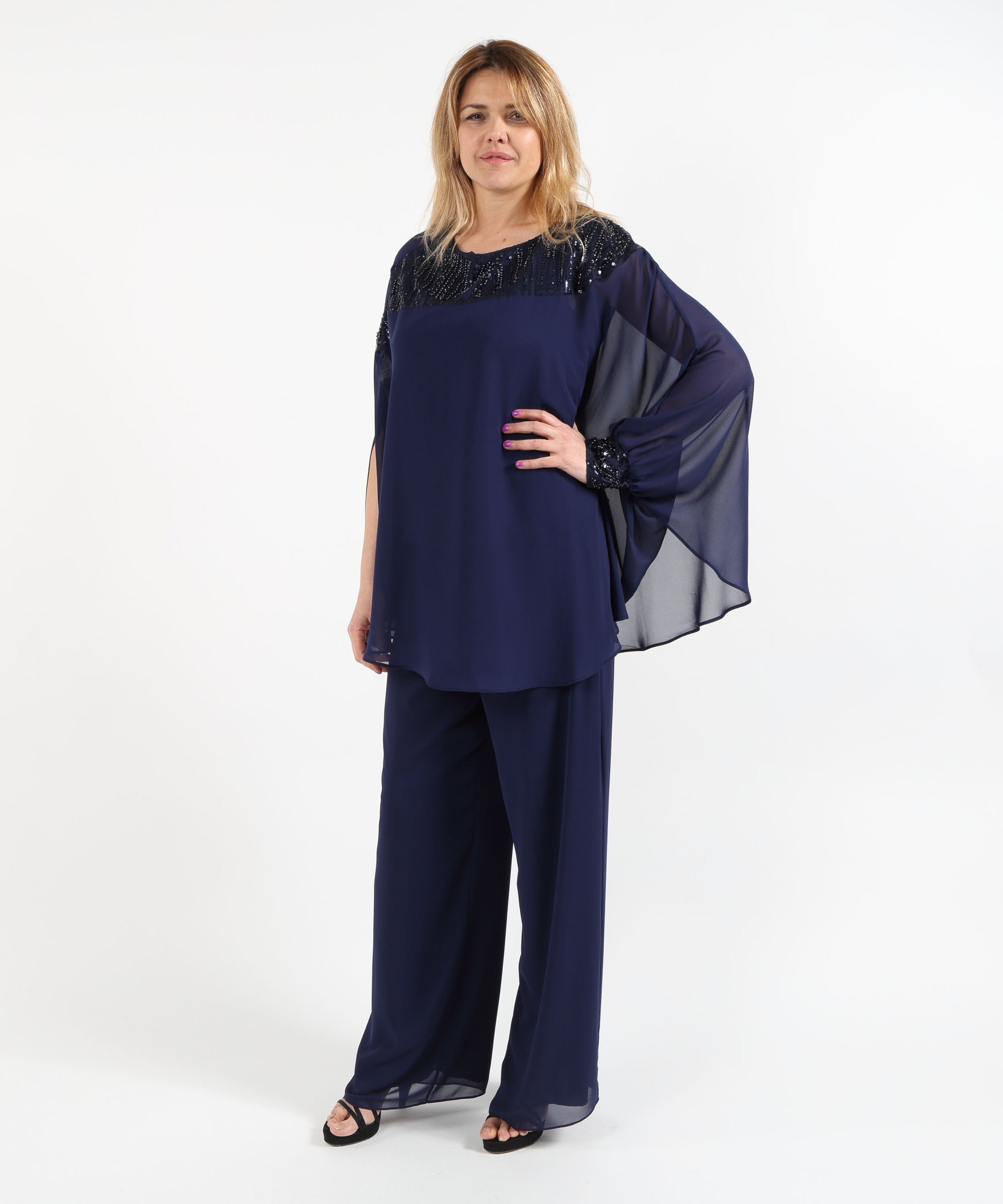 Outfits SONIA PENA Three-Piece Set with Cape Blu | SONIA PENA