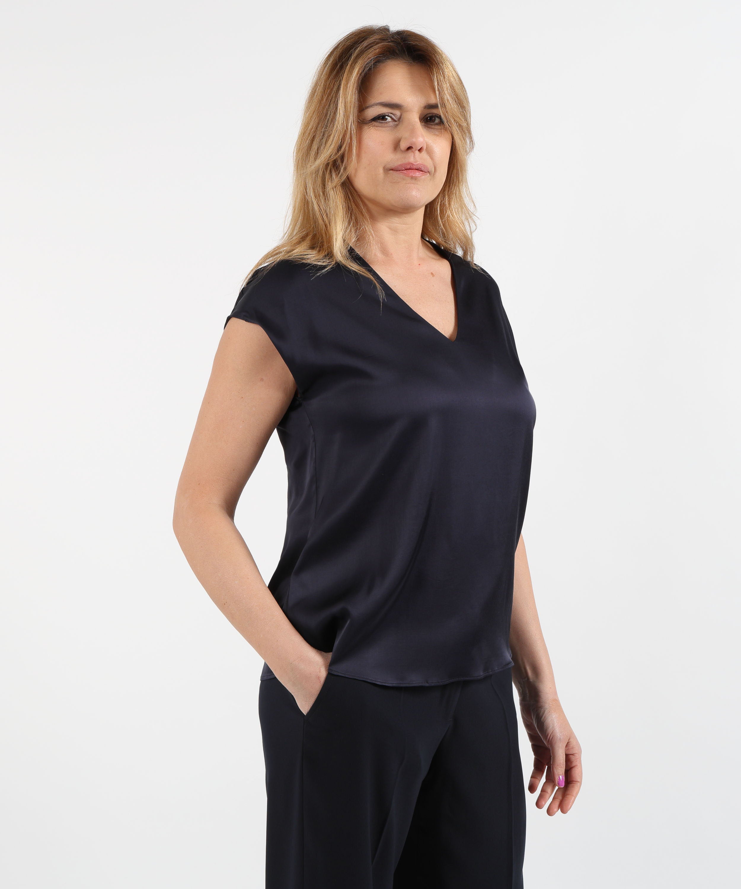 T-shirts ELENA MIRO' V-Neck Satin Blouse Blu | ELENA MIRO'