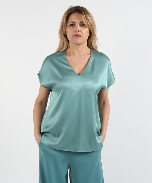 T-shirt ELENA MIRO' Blusa in raso con scollo a V Verde acqua | ELENA MIRO'
