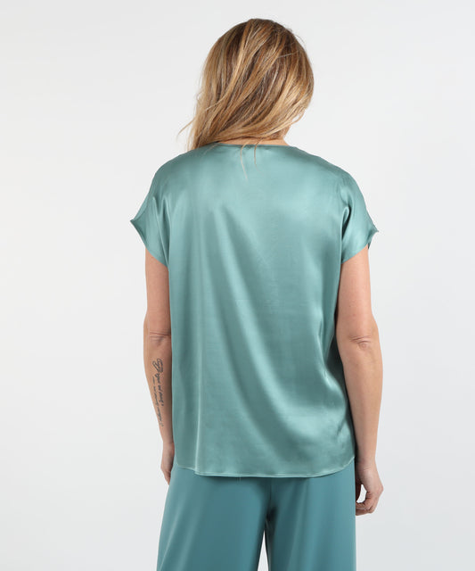 T-shirt ELENA MIRO' Blusa in raso con scollo a V Verde acqua | ELENA MIRO'