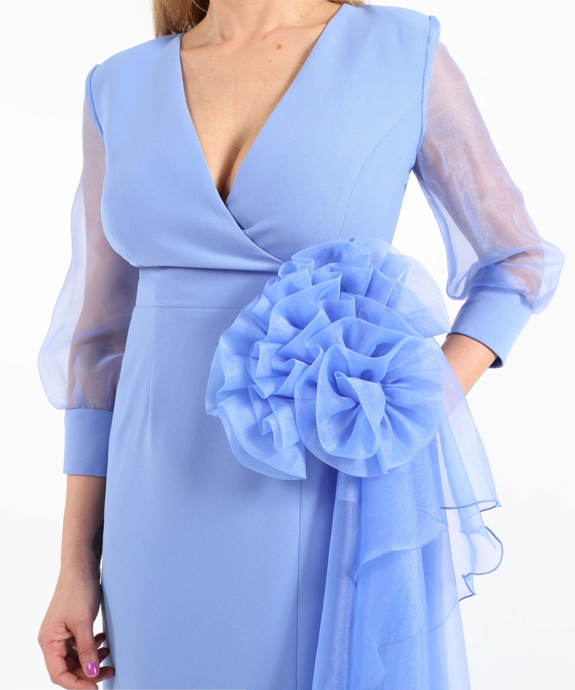 Dresses &amp; Suits SONIA PENA Short Dress with Brooch Azzurro | SONIA PENA