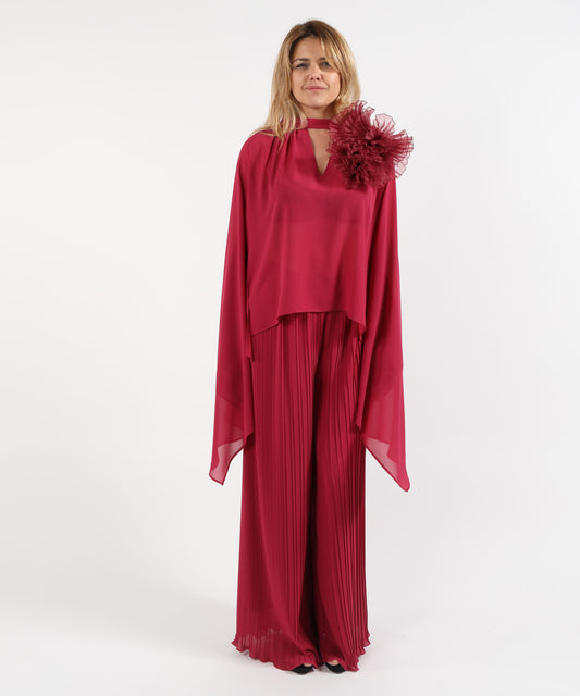 Completi ELISABETTA DORI Completo Casacca e Pantalone Plissé Fuxia | ELISABETTA DORI