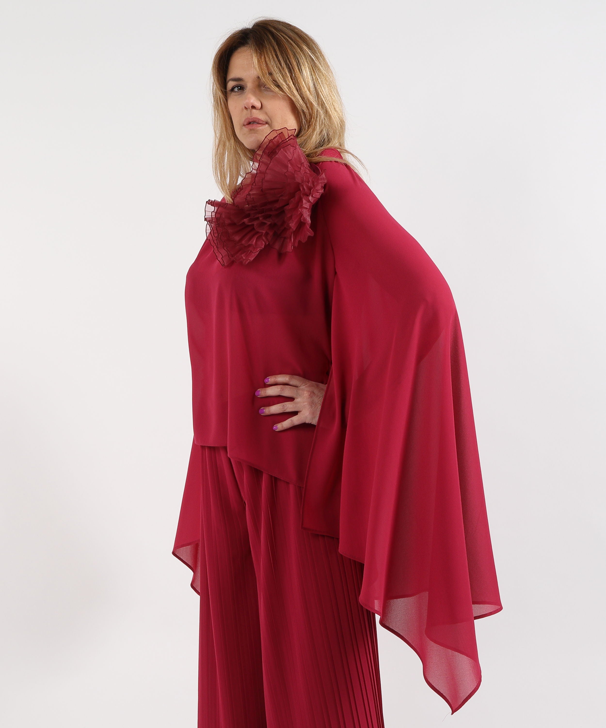 Completi ELISABETTA DORI Completo Casacca e Pantalone Plissé Fuxia | ELISABETTA DORI