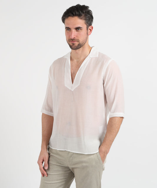 Shirts TAGLIATORE Men’s Shirt-Style Tunic in Cotton Muslin Effect Bianco | TAGLIATORE