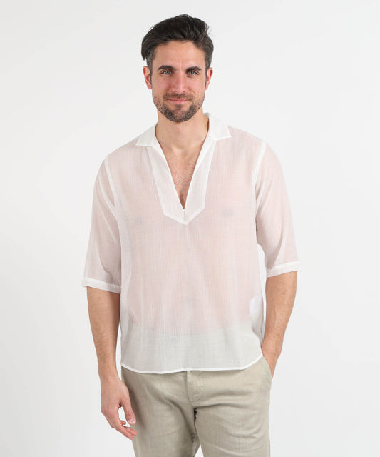 TAGLIATORE Men’s Shirt-Style Tunic in Cotton Muslin Effect