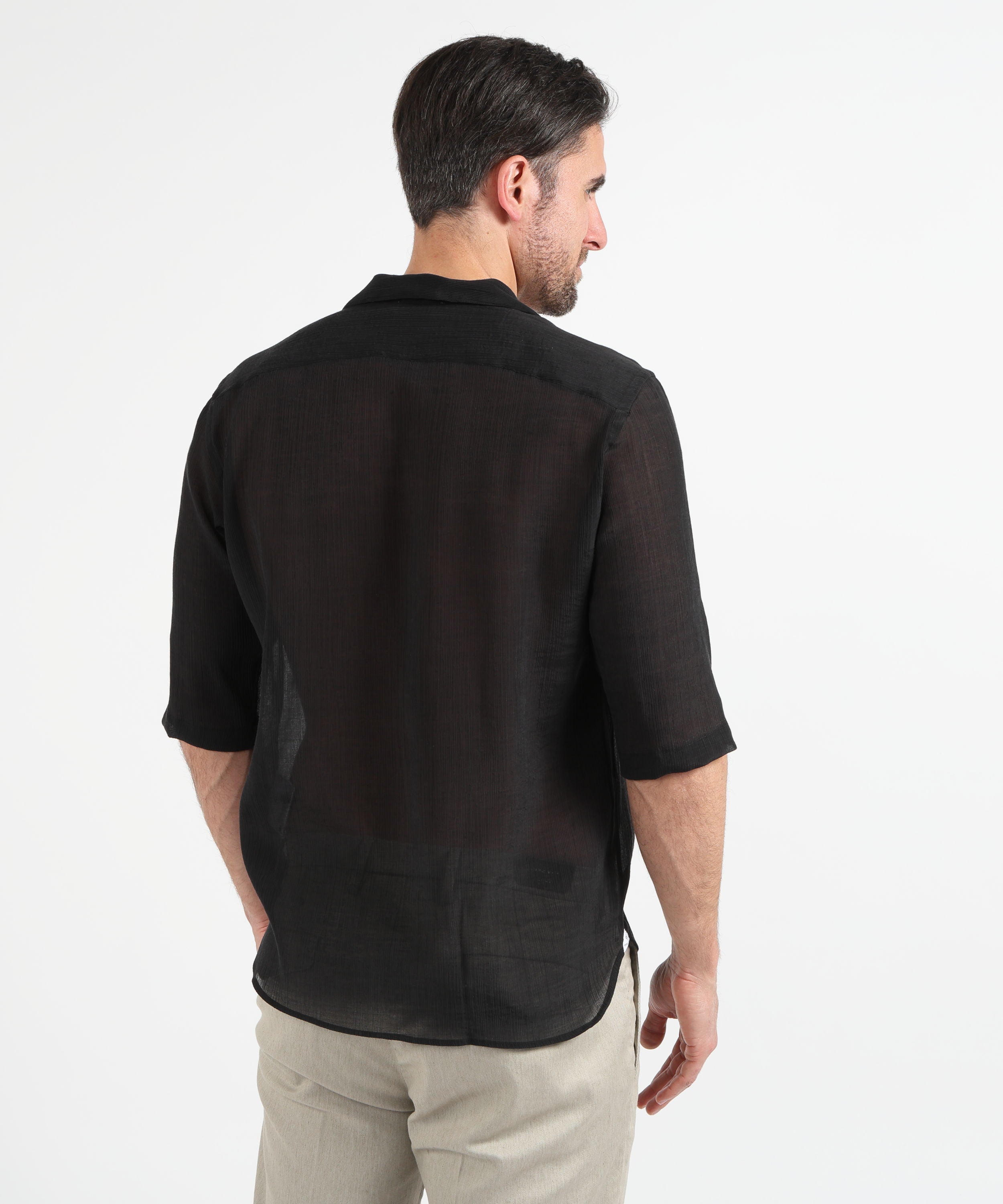 Shirts TAGLIATORE Men’s Shirt-Style Tunic in Cotton Muslin Effect Nero | TAGLIATORE