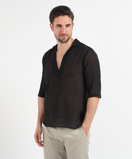 Shirts TAGLIATORE Men’s Shirt-Style Tunic in Cotton Muslin Effect Nero | TAGLIATORE