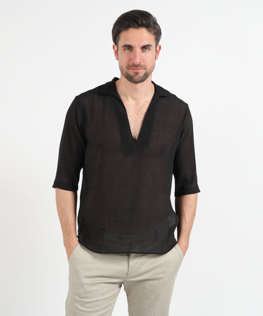 Shirts TAGLIATORE Men’s Shirt-Style Tunic in Cotton Muslin Effect Nero | TAGLIATORE
