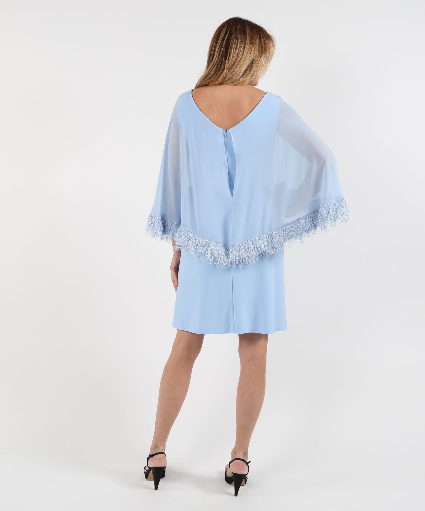 RIBKOFF Abito a trapezio in maglia effetto seta con mantella in chiffon e finiture in tessuti originali