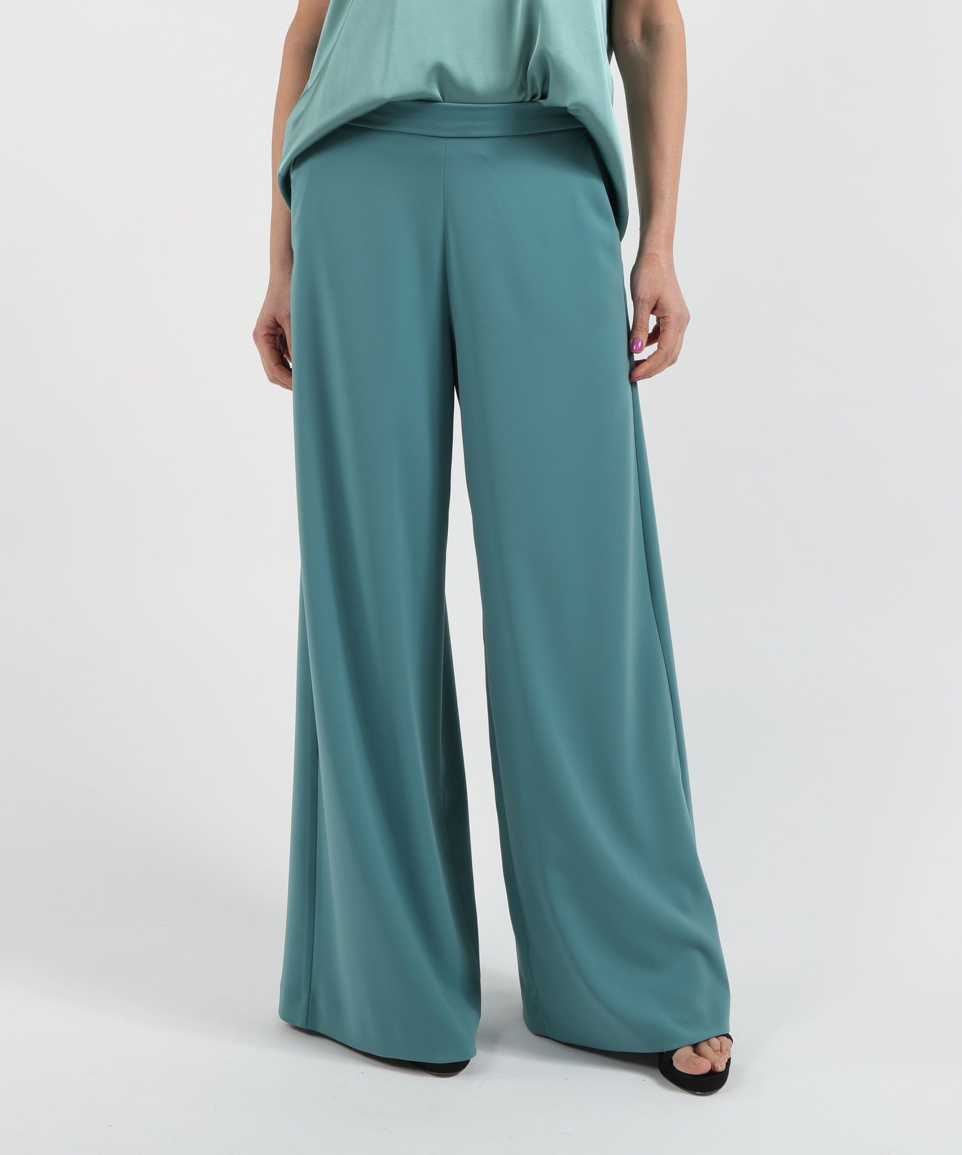 Trousers ELENA MIRO' Cady Palazzo Pants Verde acqua | ELENA MIRO'