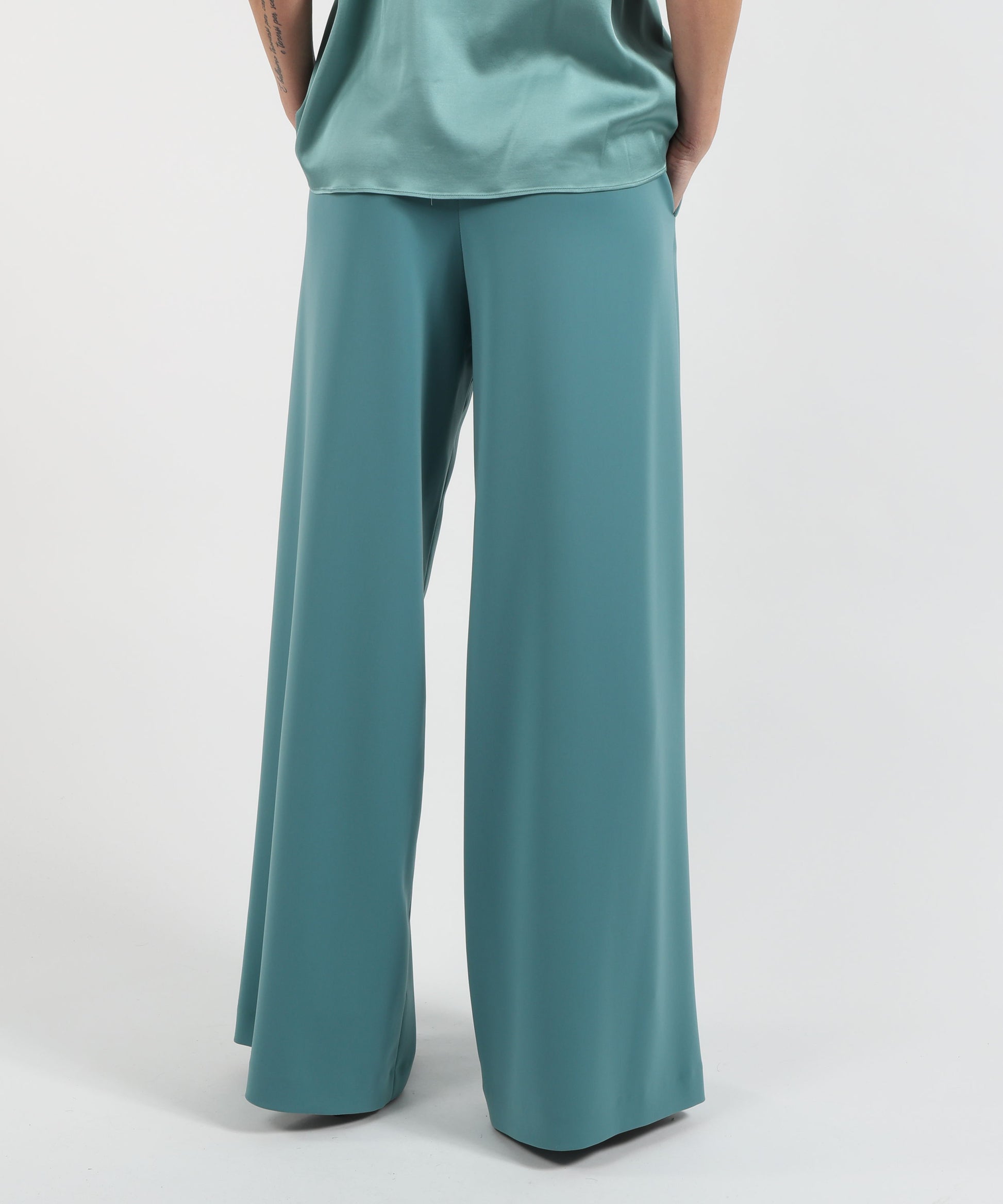 Trousers ELENA MIRO' Cady Palazzo Pants Verde acqua | ELENA MIRO'