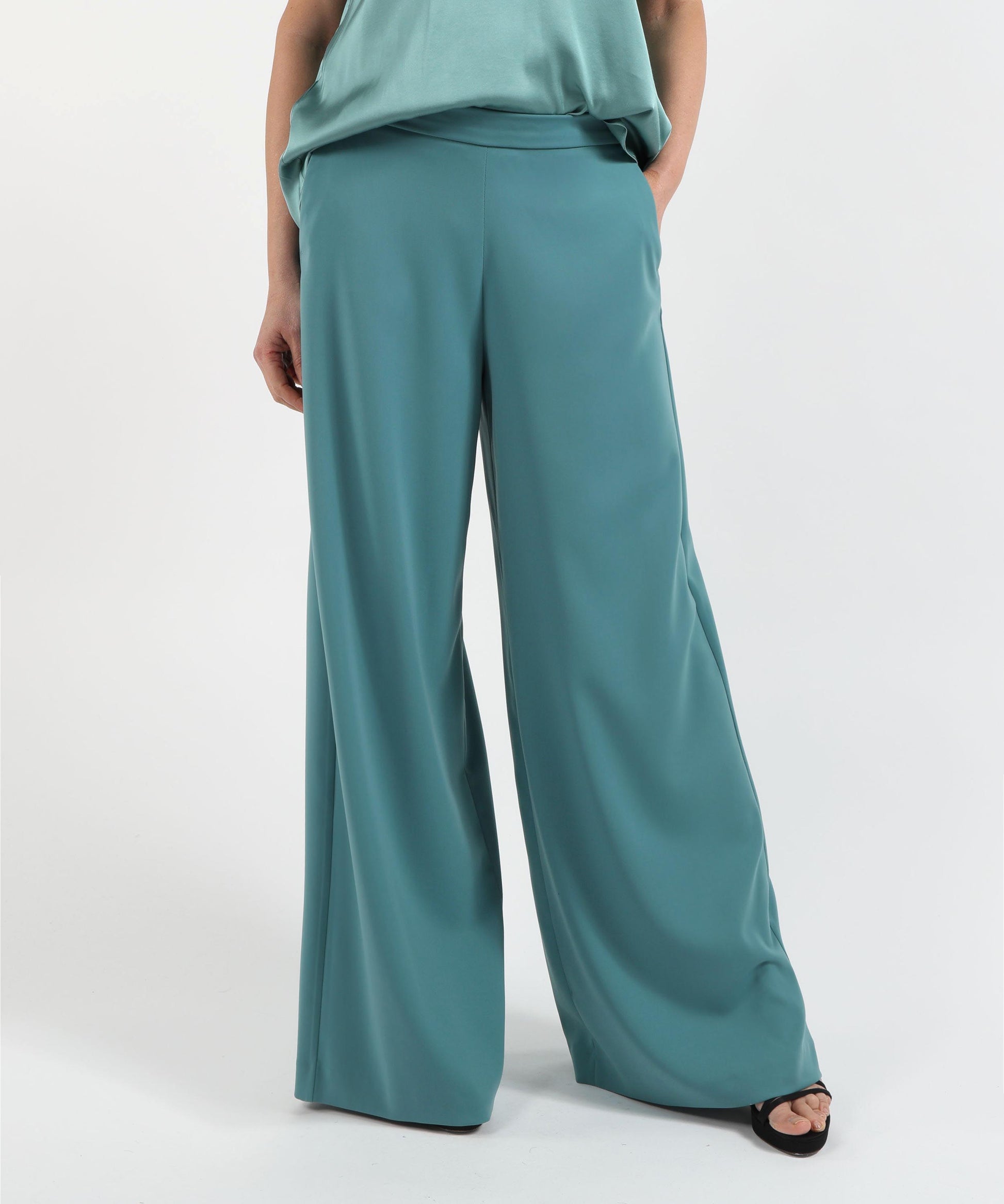 Trousers ELENA MIRO' Cady Palazzo Pants Verde acqua | ELENA MIRO'