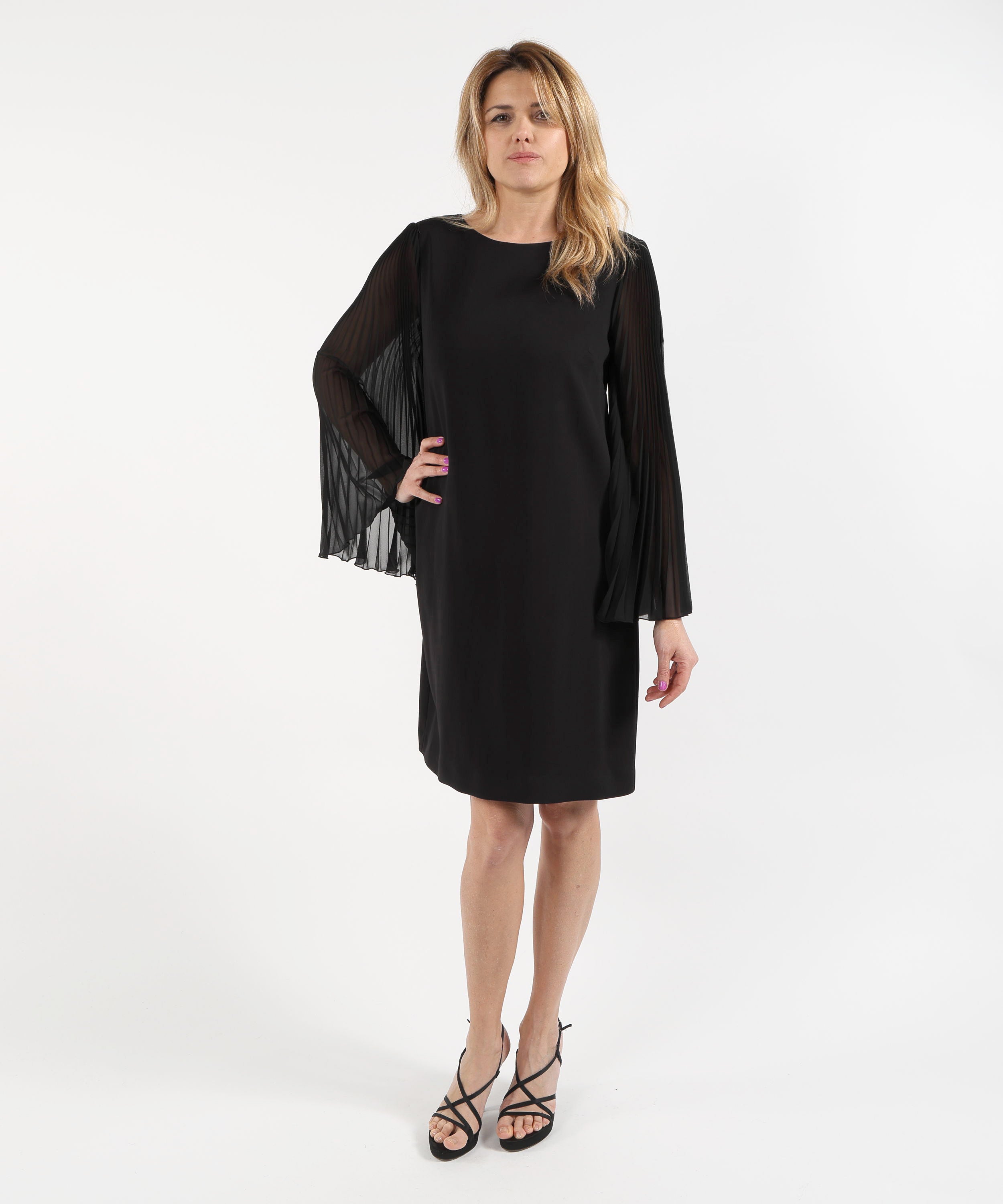 Abiti CLIPS Abito Sotto al Ginocchio con Manica Plissettata Nero | CLIPS