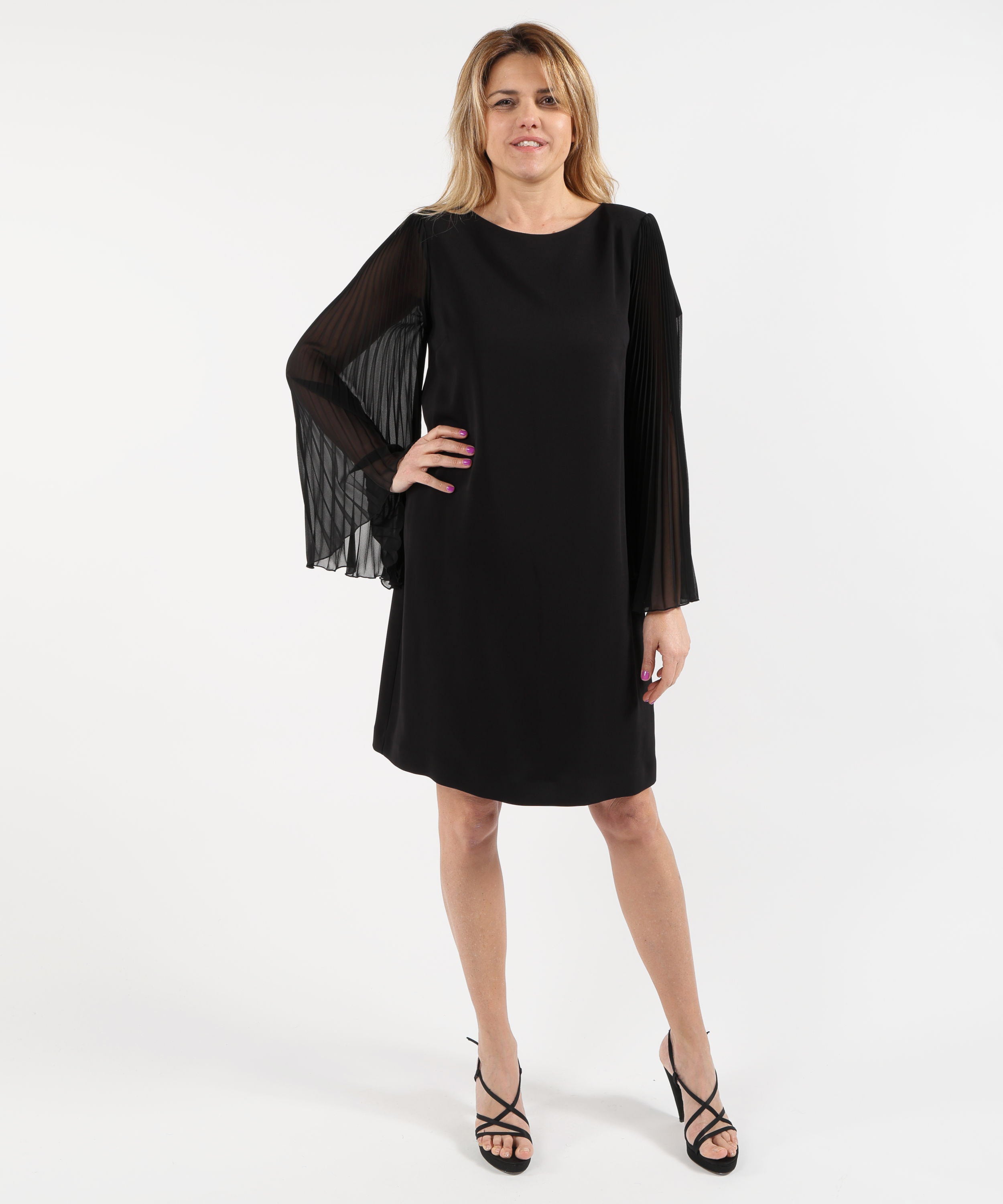 Abiti CLIPS Abito Sotto al Ginocchio con Manica Plissettata Nero | CLIPS