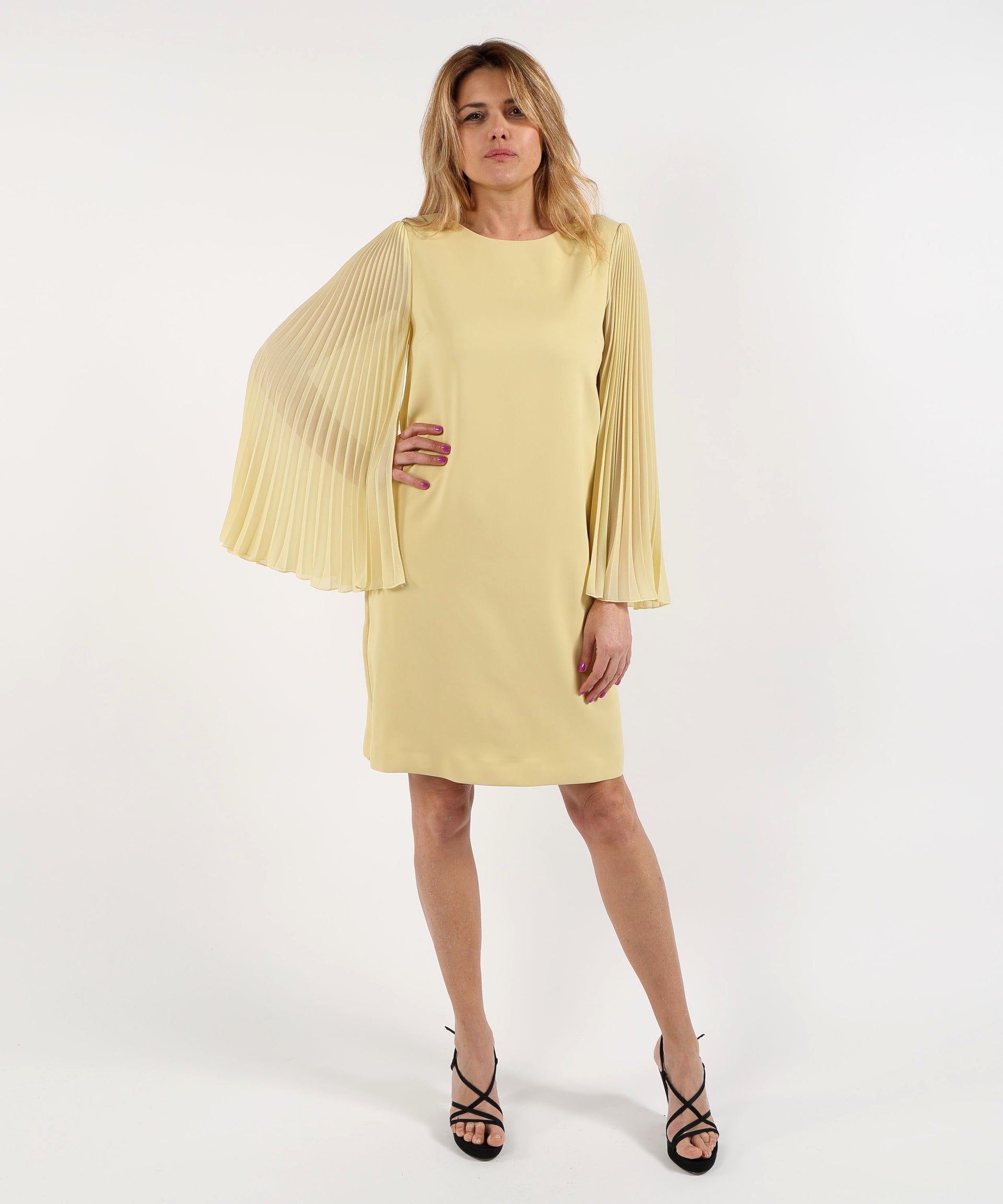 CLIPS Abito Sotto al Ginocchio con Manica Plissettata