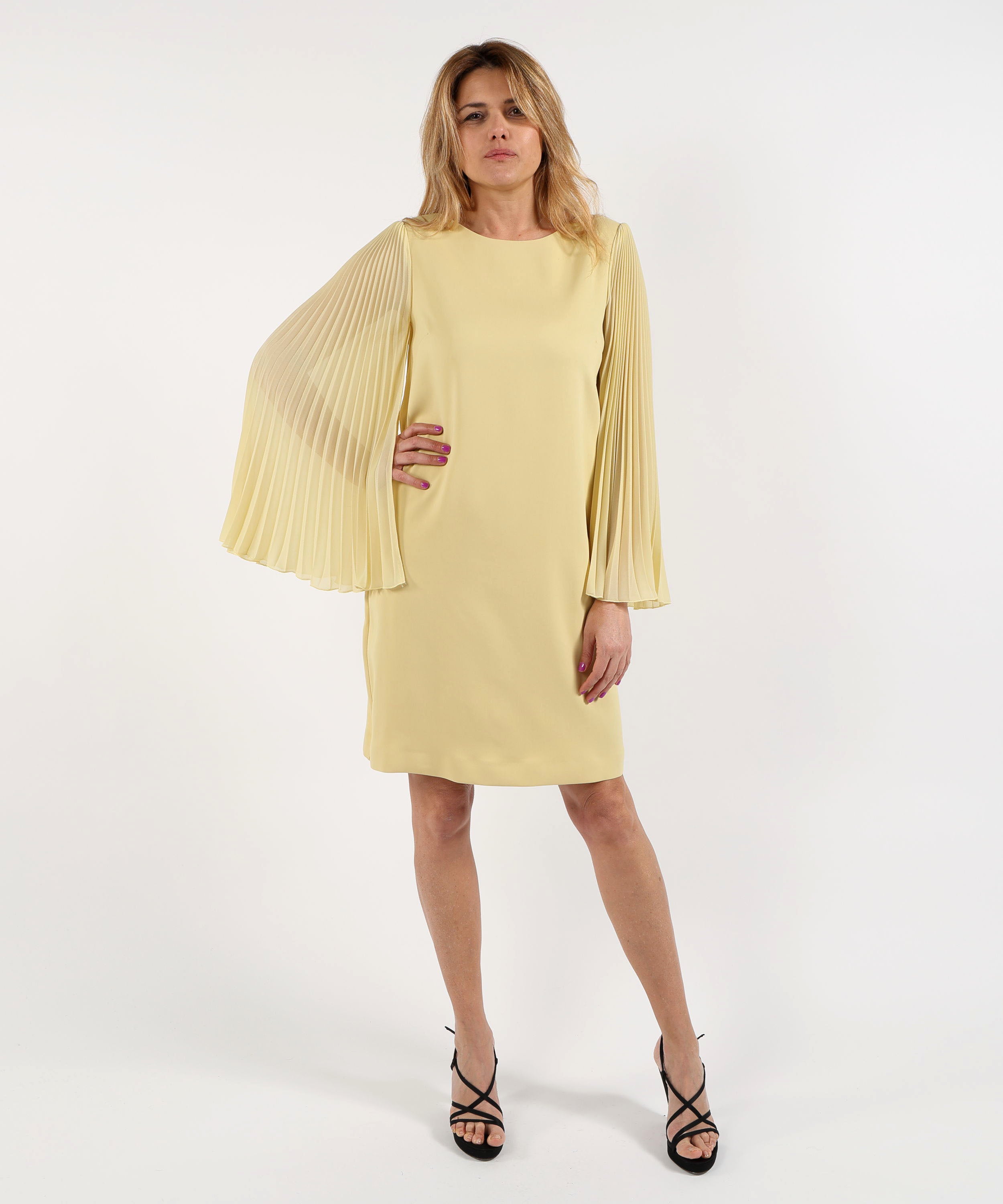 Abiti CLIPS Abito Sotto al Ginocchio con Manica Plissettata Giallo | CLIPS