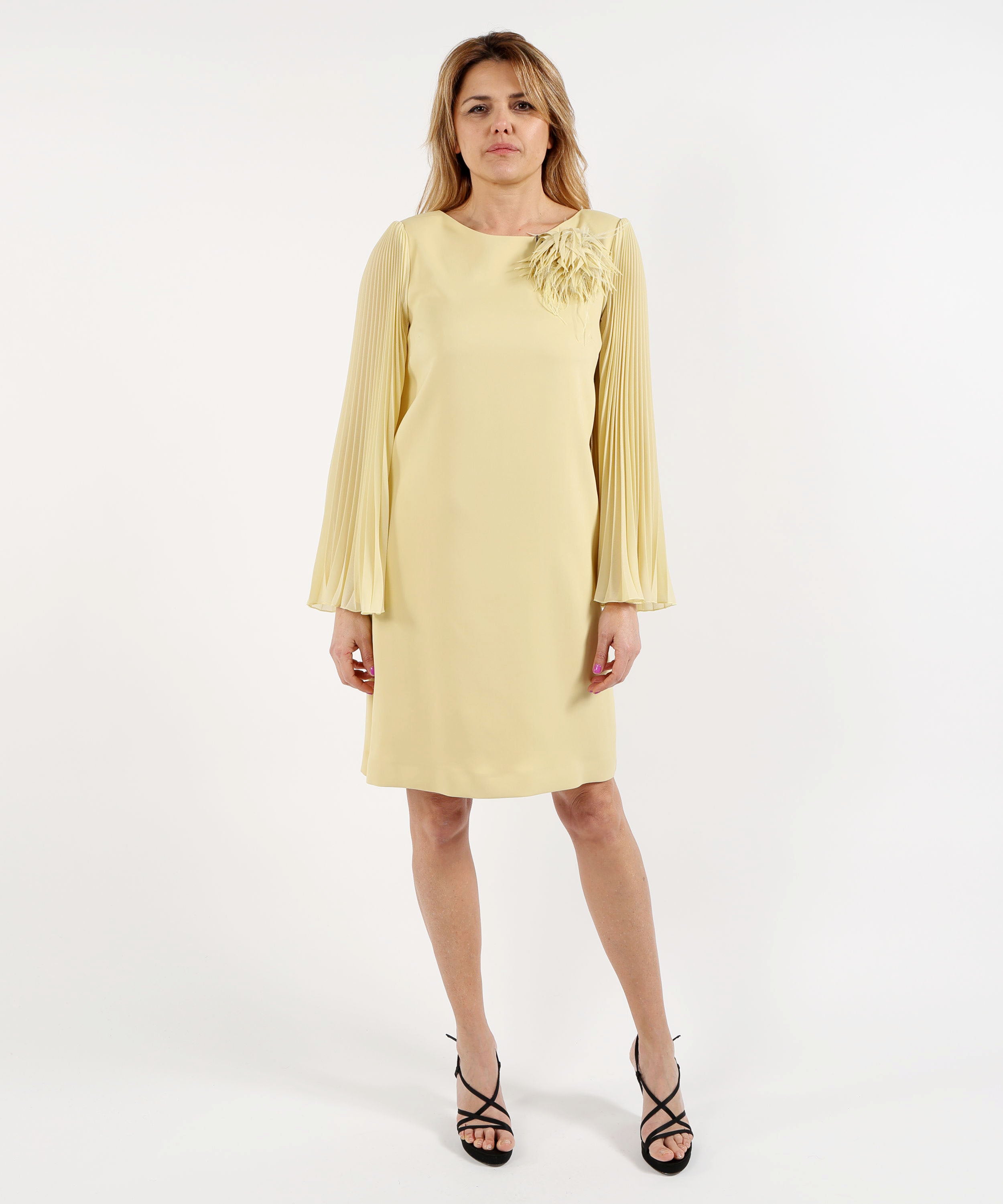 Abiti CLIPS Abito Sotto al Ginocchio con Manica Plissettata Giallo | CLIPS