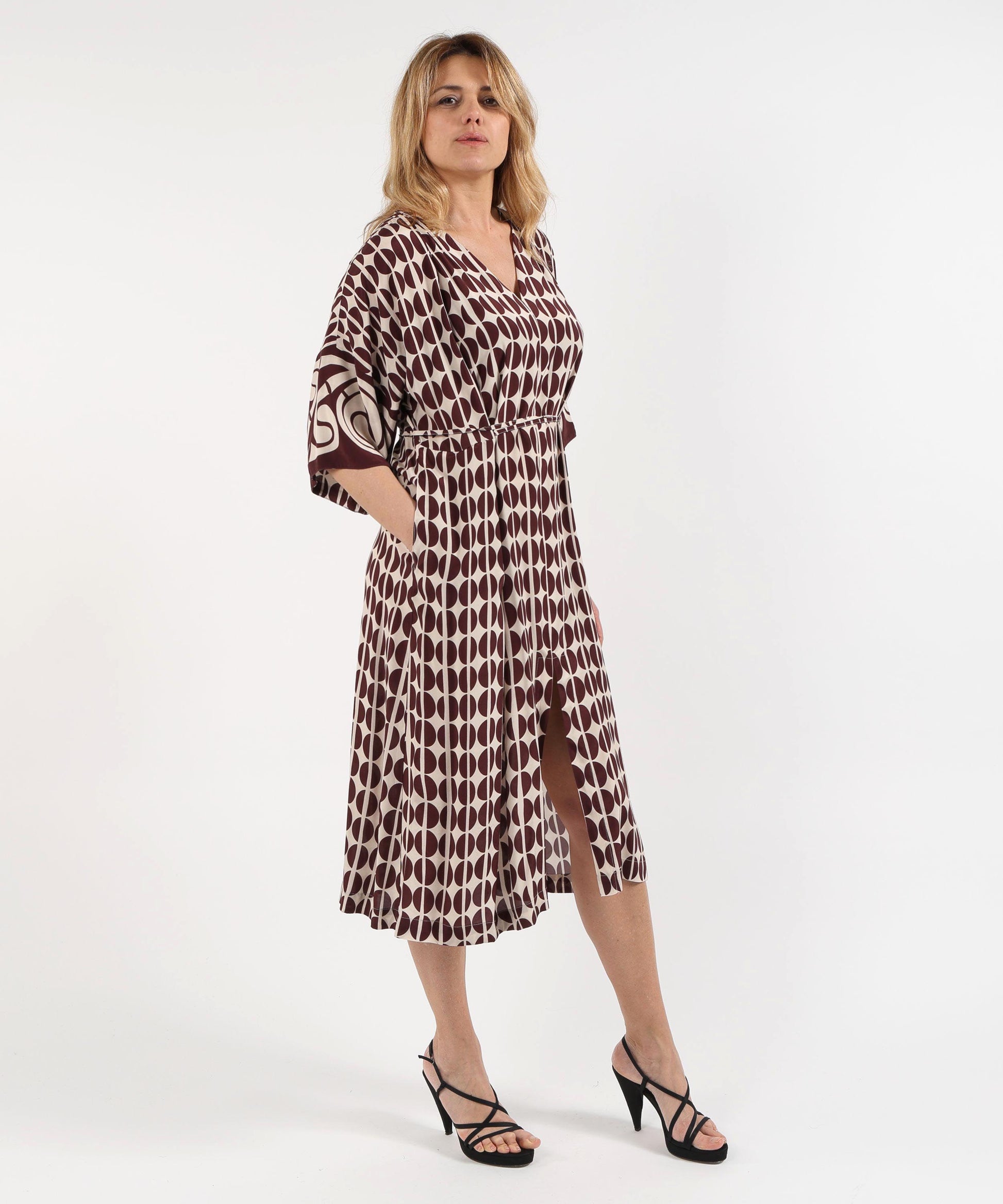 Abiti TO.ABI Abito Sotto al Ginocchio con Fantasia Geometrica Crema | TO.ABI