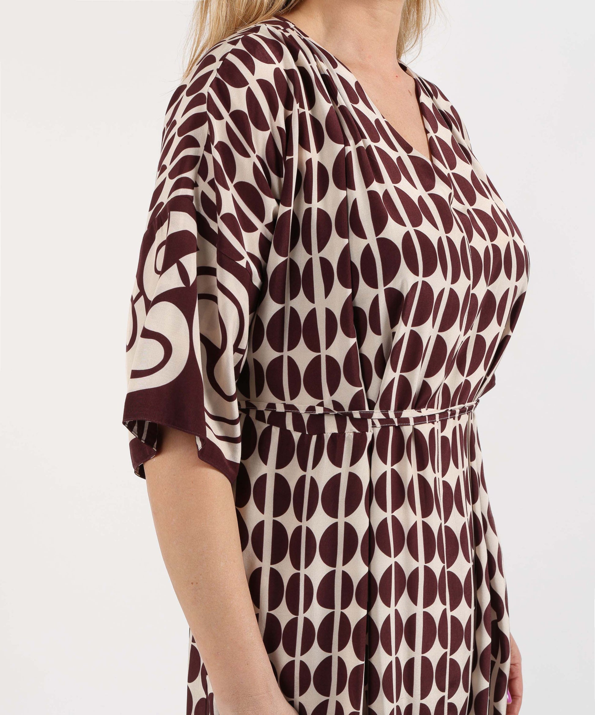 Abiti TO.ABI Abito Sotto al Ginocchio con Fantasia Geometrica Crema | TO.ABI