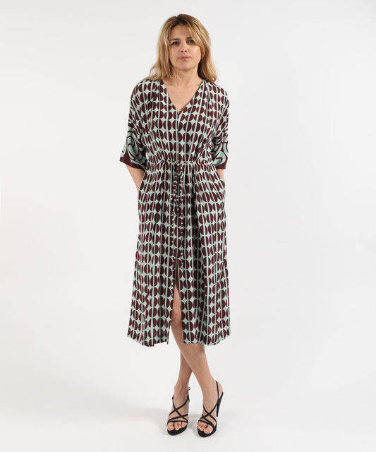 Abiti TO.ABI Abito Sotto al Ginocchio con Fantasia Geometrica Menta | TO.ABI