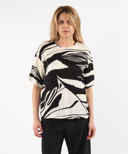 Knitwear ELENA MIRO' Printed Viscose Twill Blouse Nero/avorio | ELENA MIRO'
