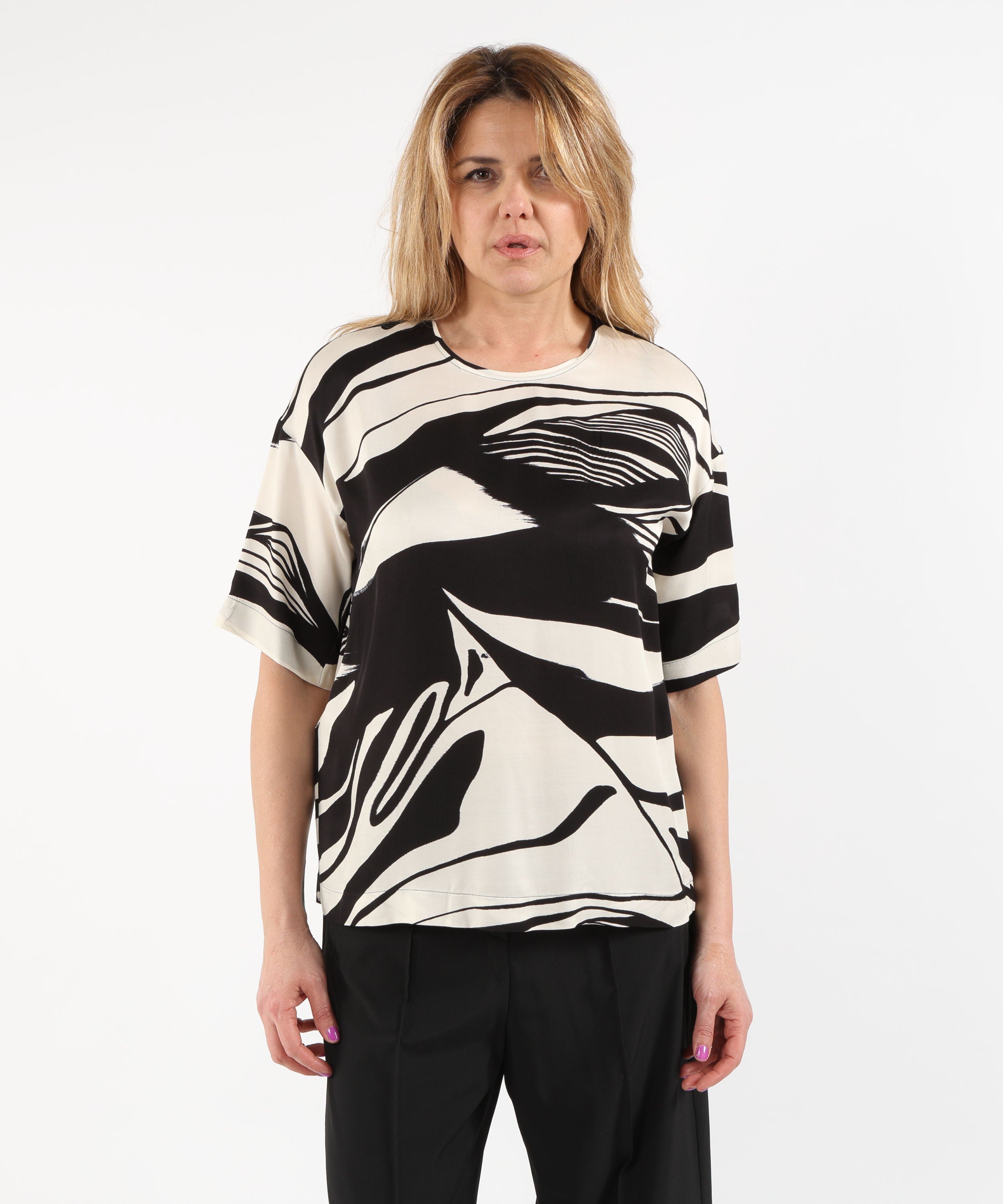 Knitwear ELENA MIRO' Printed Viscose Twill Blouse Nero/avorio | ELENA MIRO'