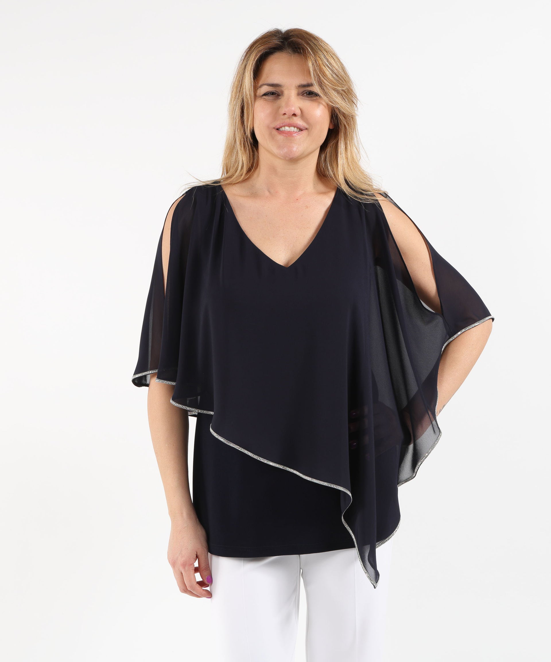 RIBKOFF Tunica a poncho con strati in chiffon
