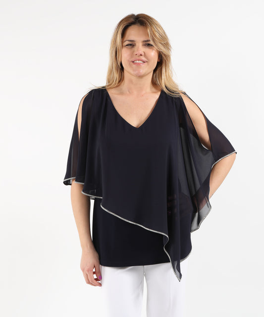 Blouses RIBKOFF Poncho-Style Tunic with Chiffon Layers Blu notte | RIBKOFF