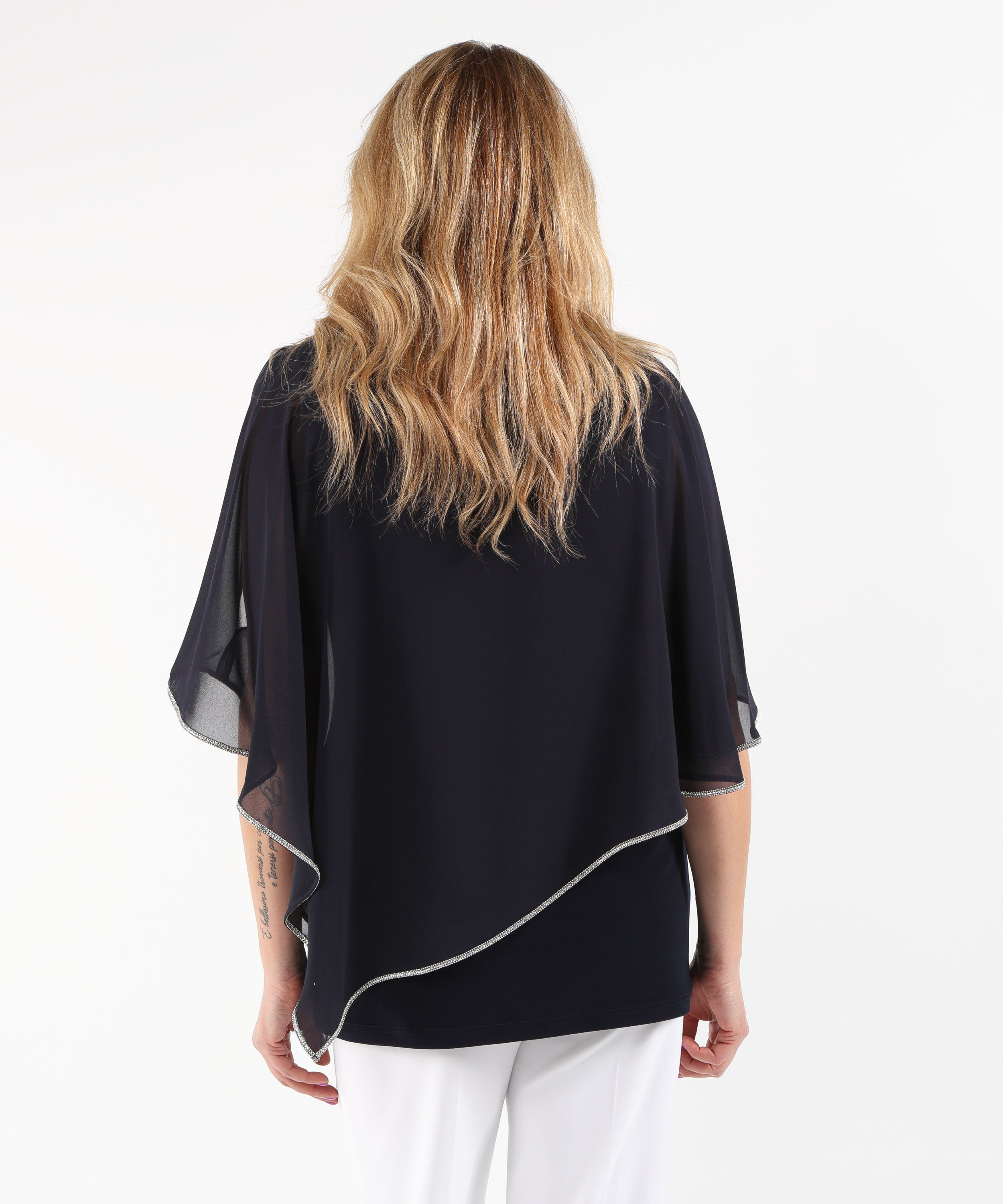Blouses RIBKOFF Poncho-Style Tunic with Chiffon Layers Blu notte | RIBKOFF