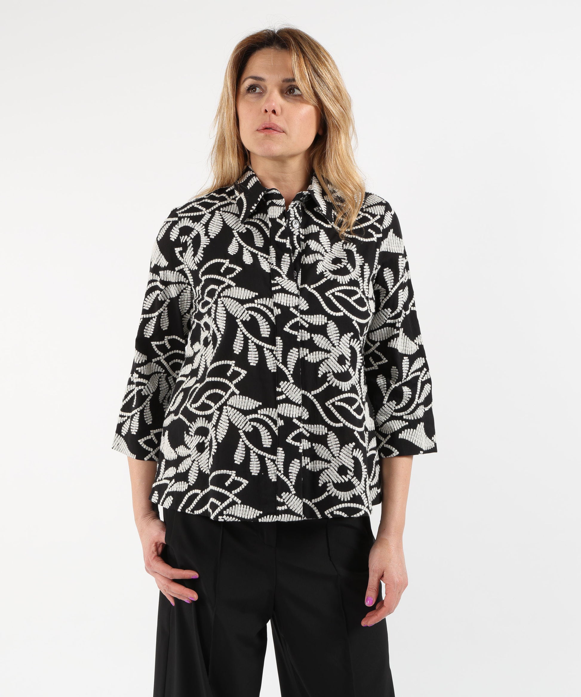 Giacche ELENA MIRO' Camicia in cotone ricamato Nero/avorio | ELENA MIRO'