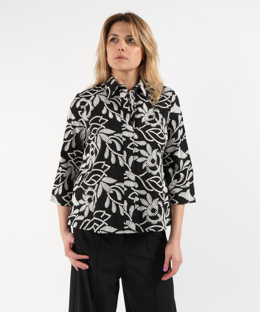 Giacche ELENA MIRO' Camicia in cotone ricamato Nero/avorio | ELENA MIRO'