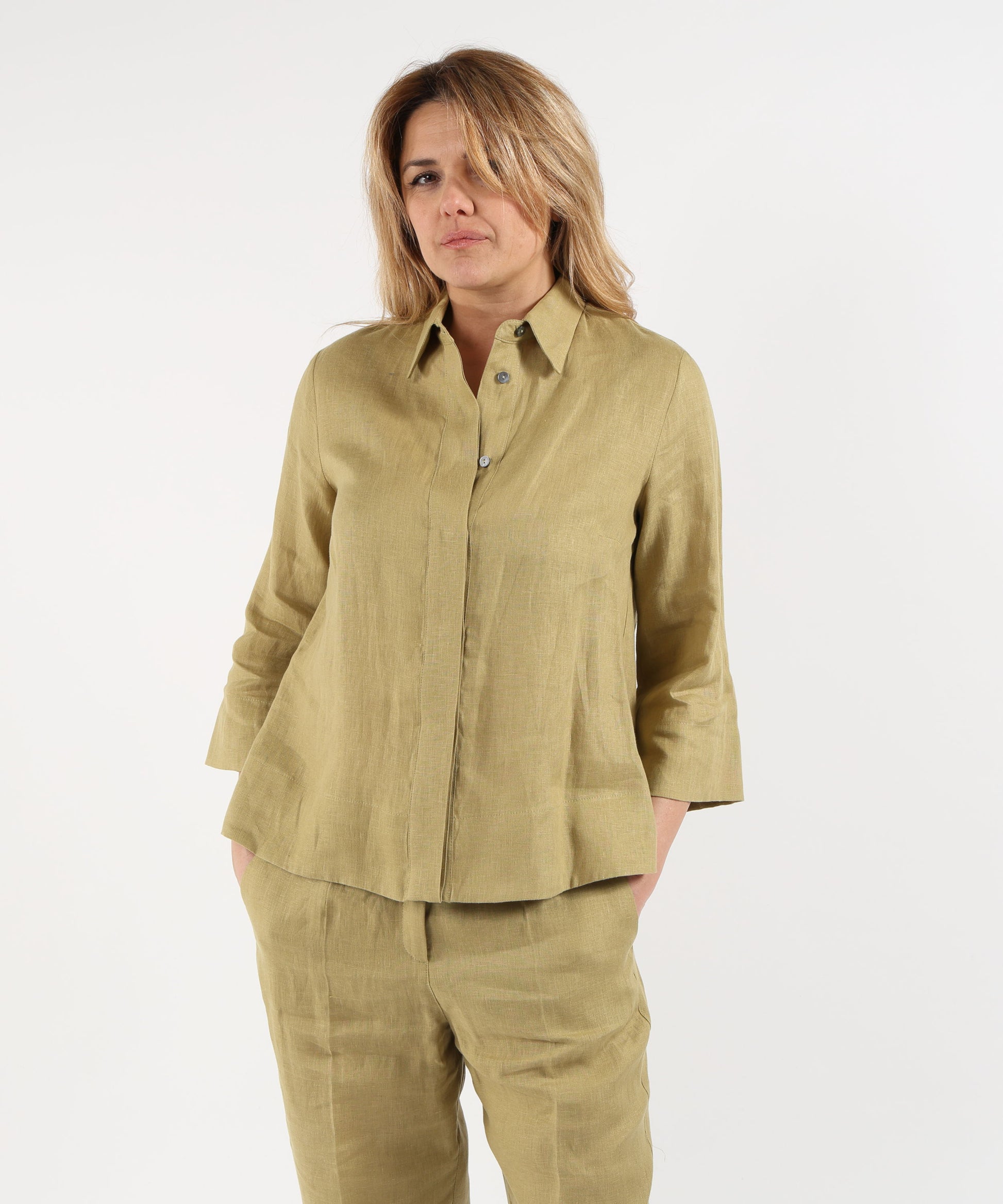 Shirts ELENA MIRO' Boxy Linen Shirt Verde | ELENA MIRO'