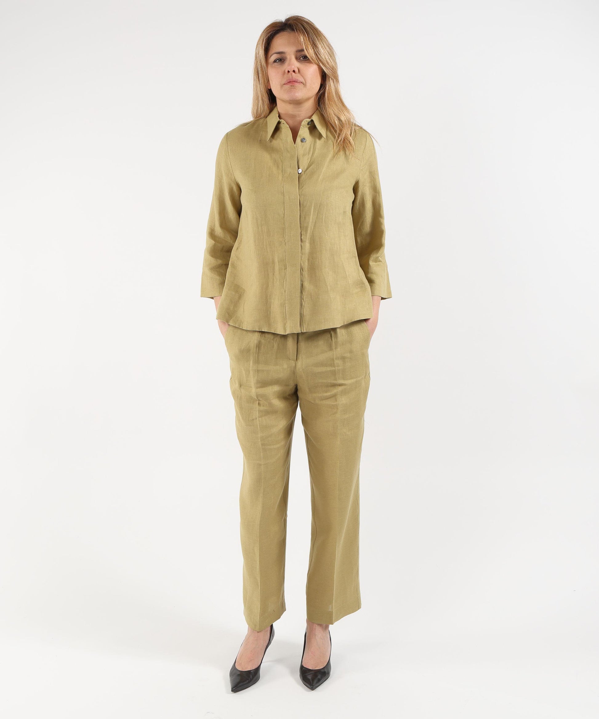 Shirts ELENA MIRO' Boxy Linen Shirt Verde | ELENA MIRO'