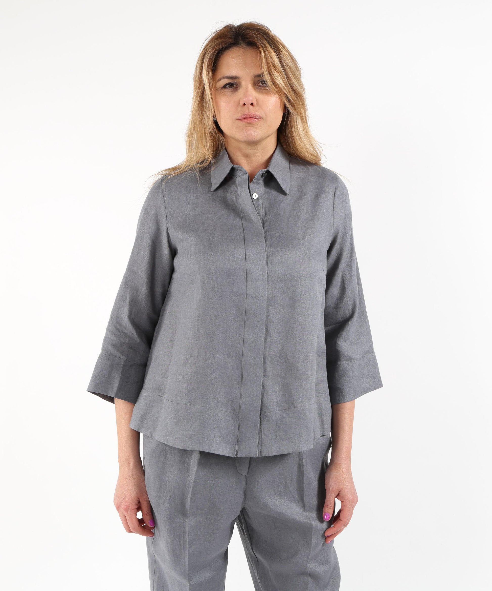Shirts ELENA MIRO' Boxy Linen Shirt Grigio | ELENA MIRO'