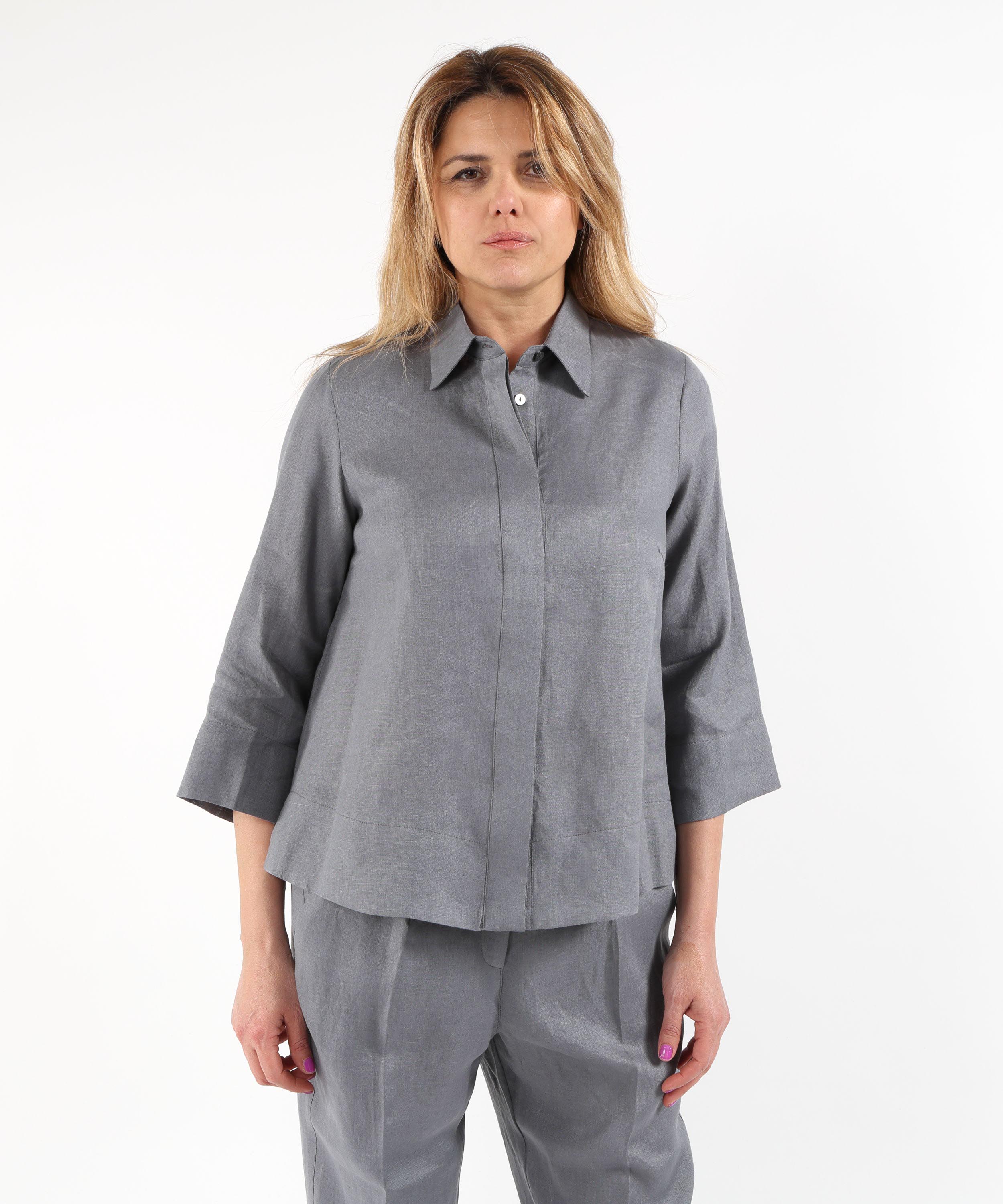 Shirts ELENA MIRO' Boxy Linen Shirt Grigio | ELENA MIRO'