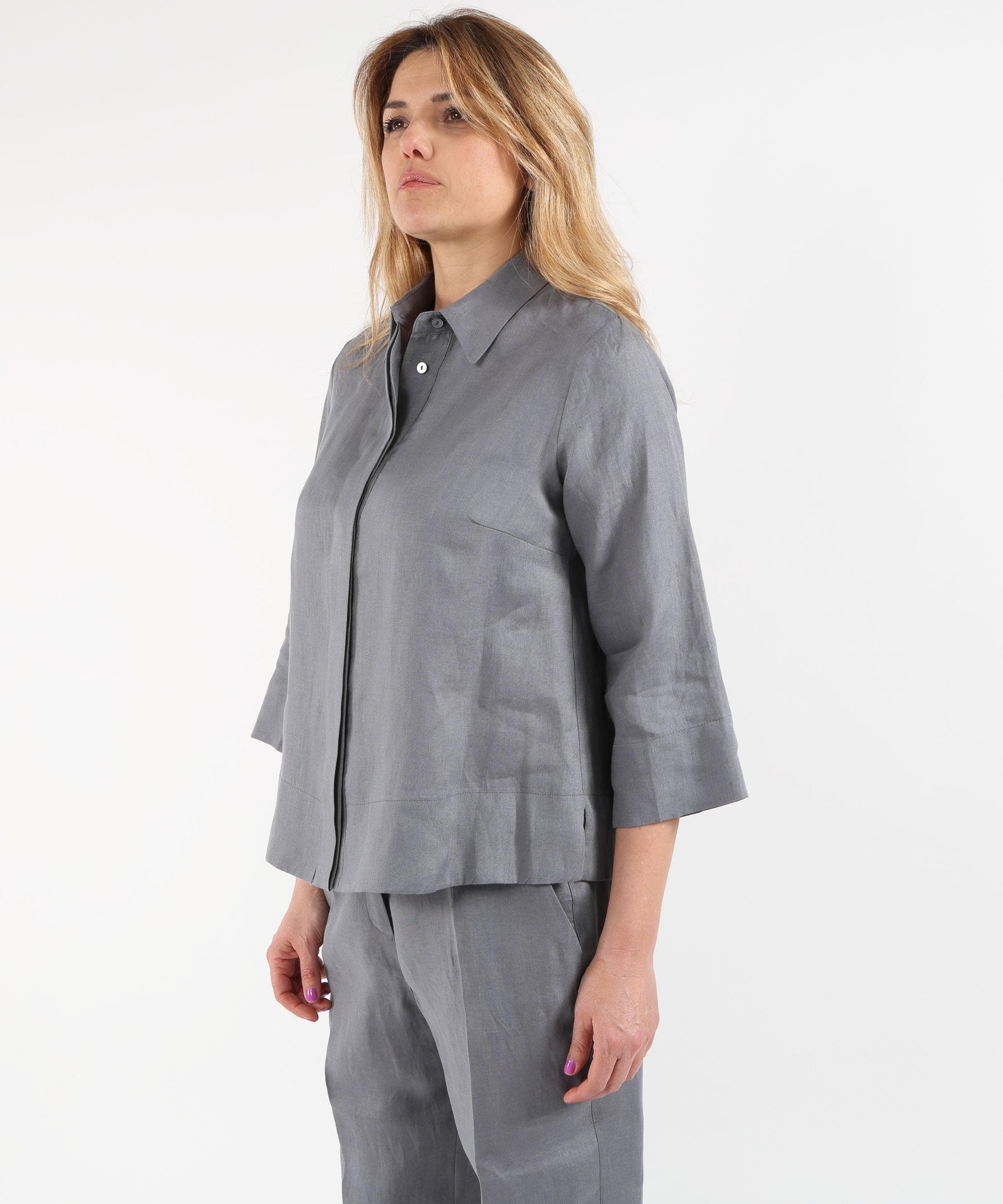 Shirts ELENA MIRO' Boxy Linen Shirt Grigio | ELENA MIRO'