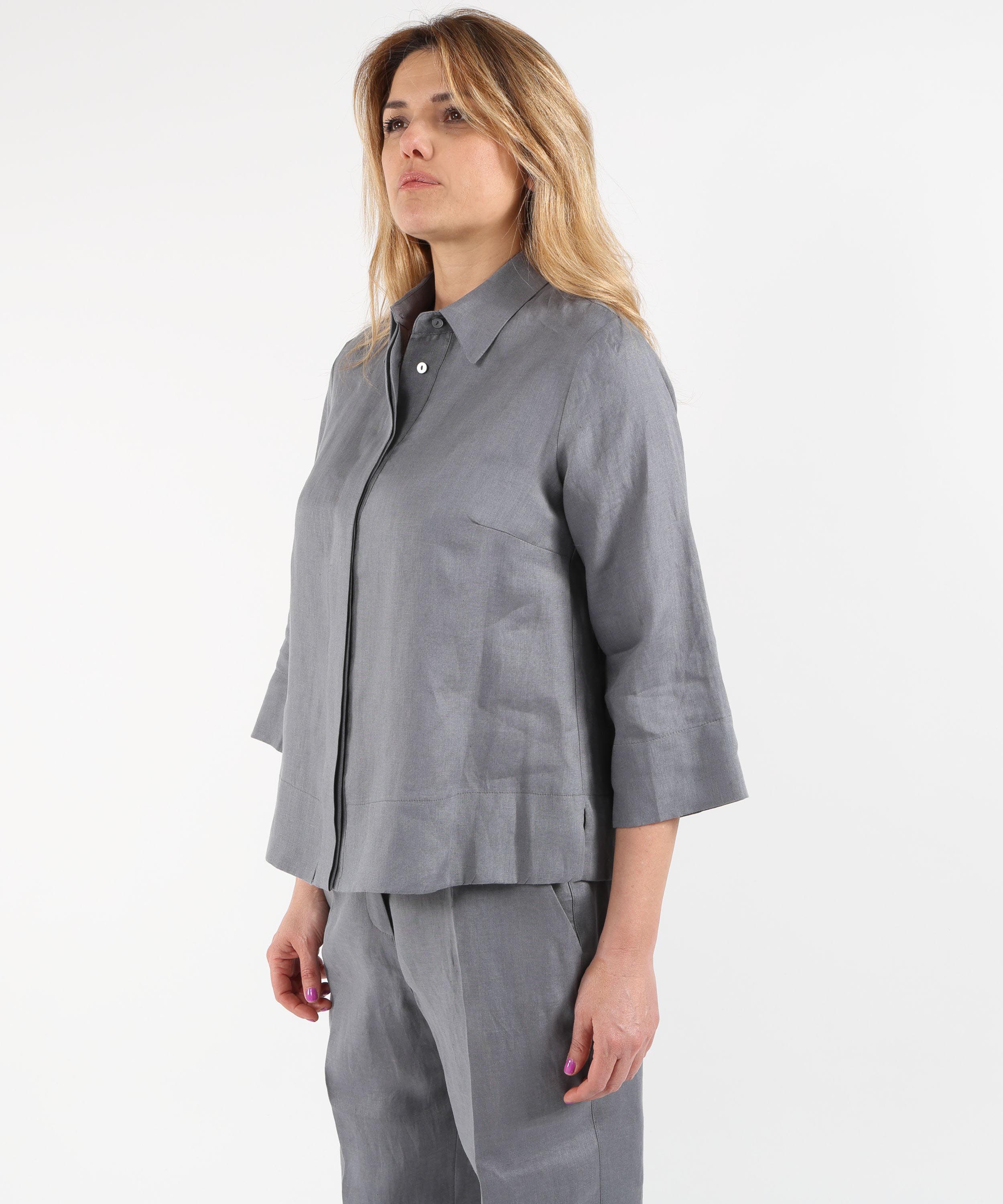 Shirts ELENA MIRO' Boxy Linen Shirt Grigio | ELENA MIRO'