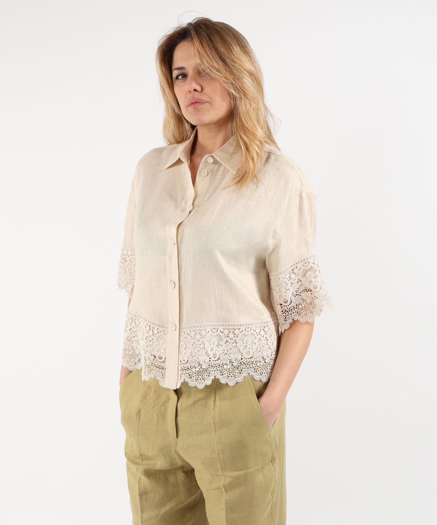 ELENA MIRO' Camicia in lino con pizzo